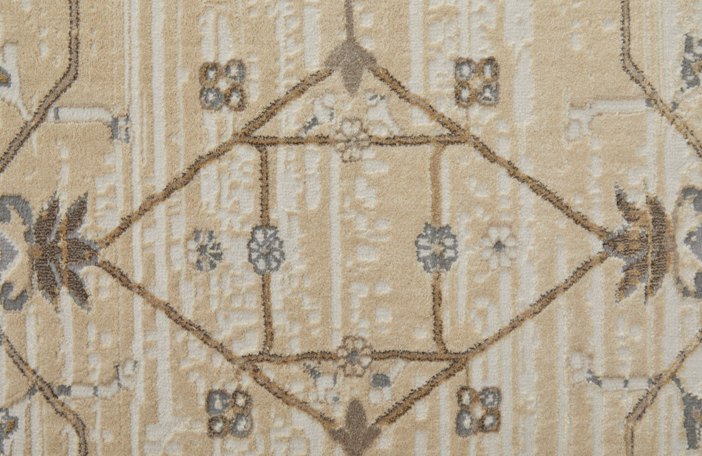 9" X 12" Tan Ivory And Gray Power Loom Area Rug