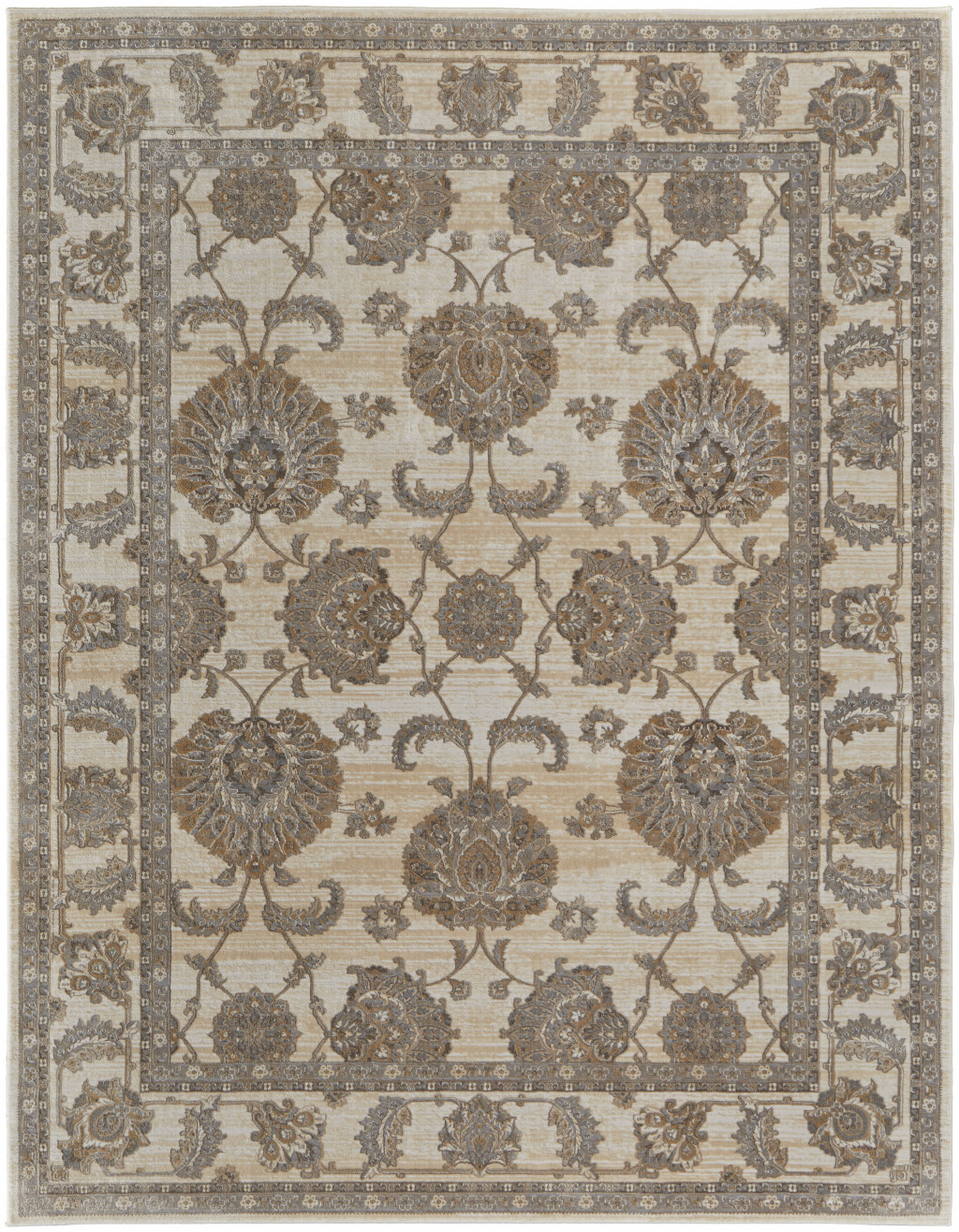 9' X 12' Tan Ivory And Brown Power Loom Area Rug-515038-1