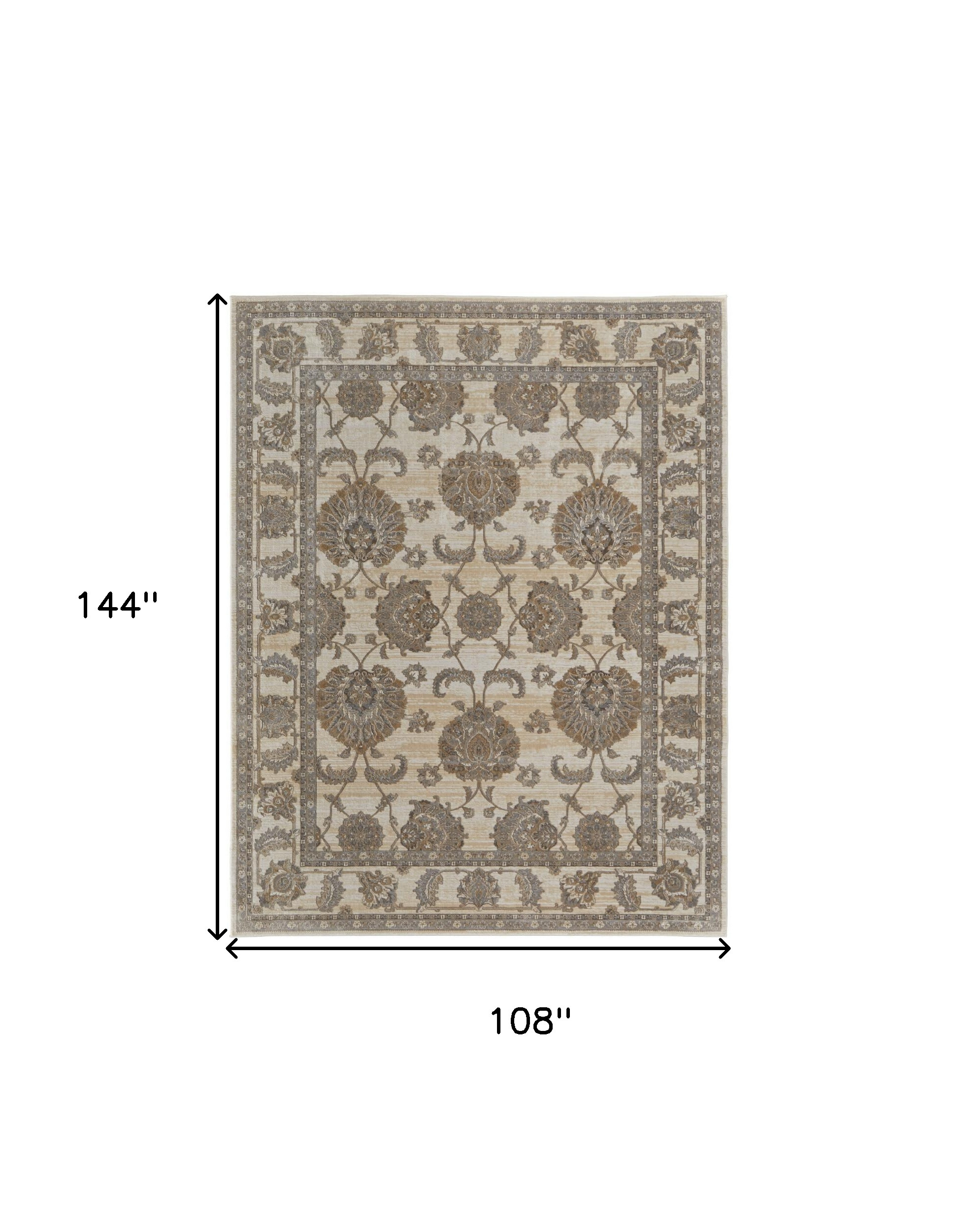 9" X 12" Tan Ivory And Brown Power Loom Area Rug