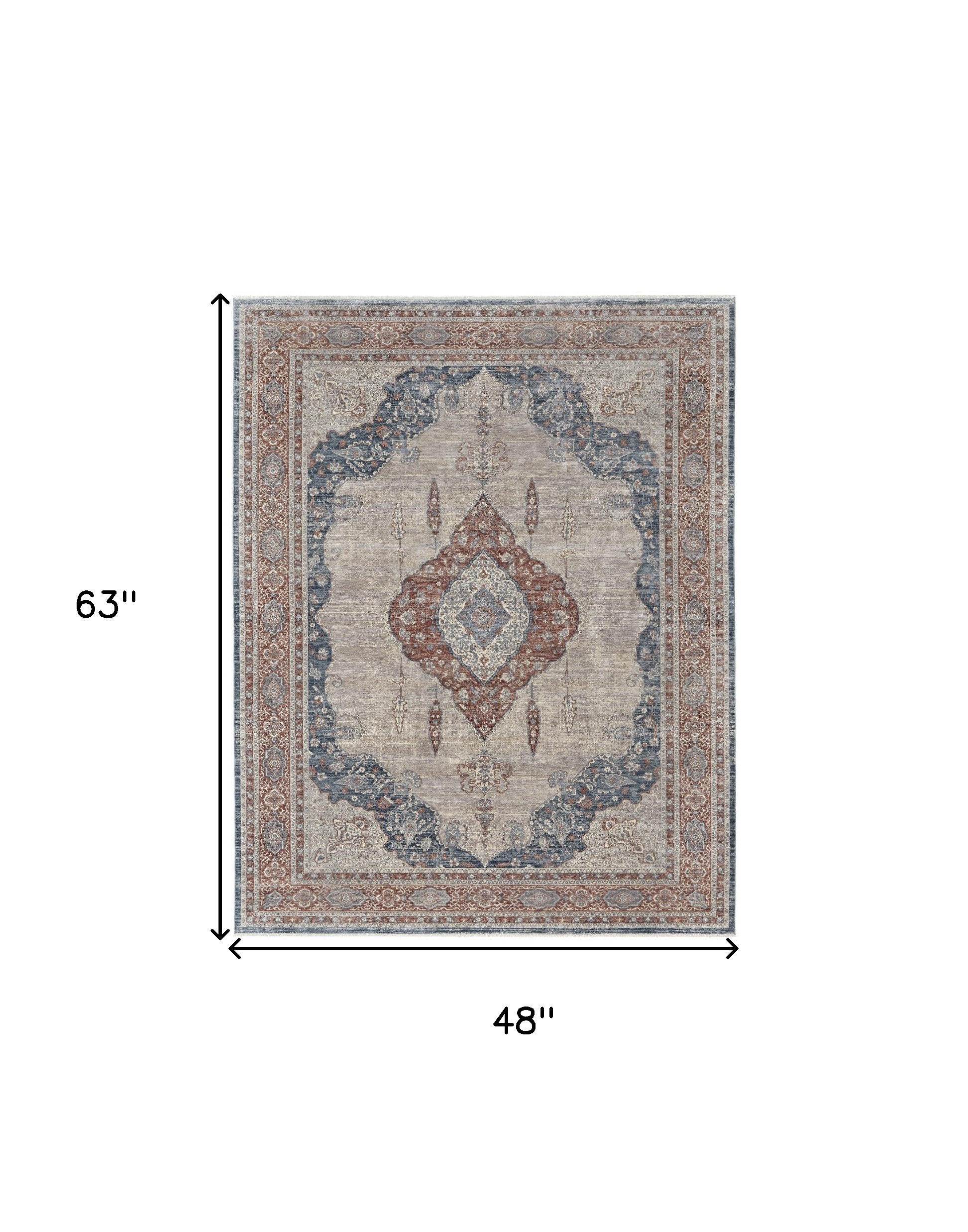 4" X 6" Gray Red And Blue Floral Power Loom Stain Resistant Area Rug