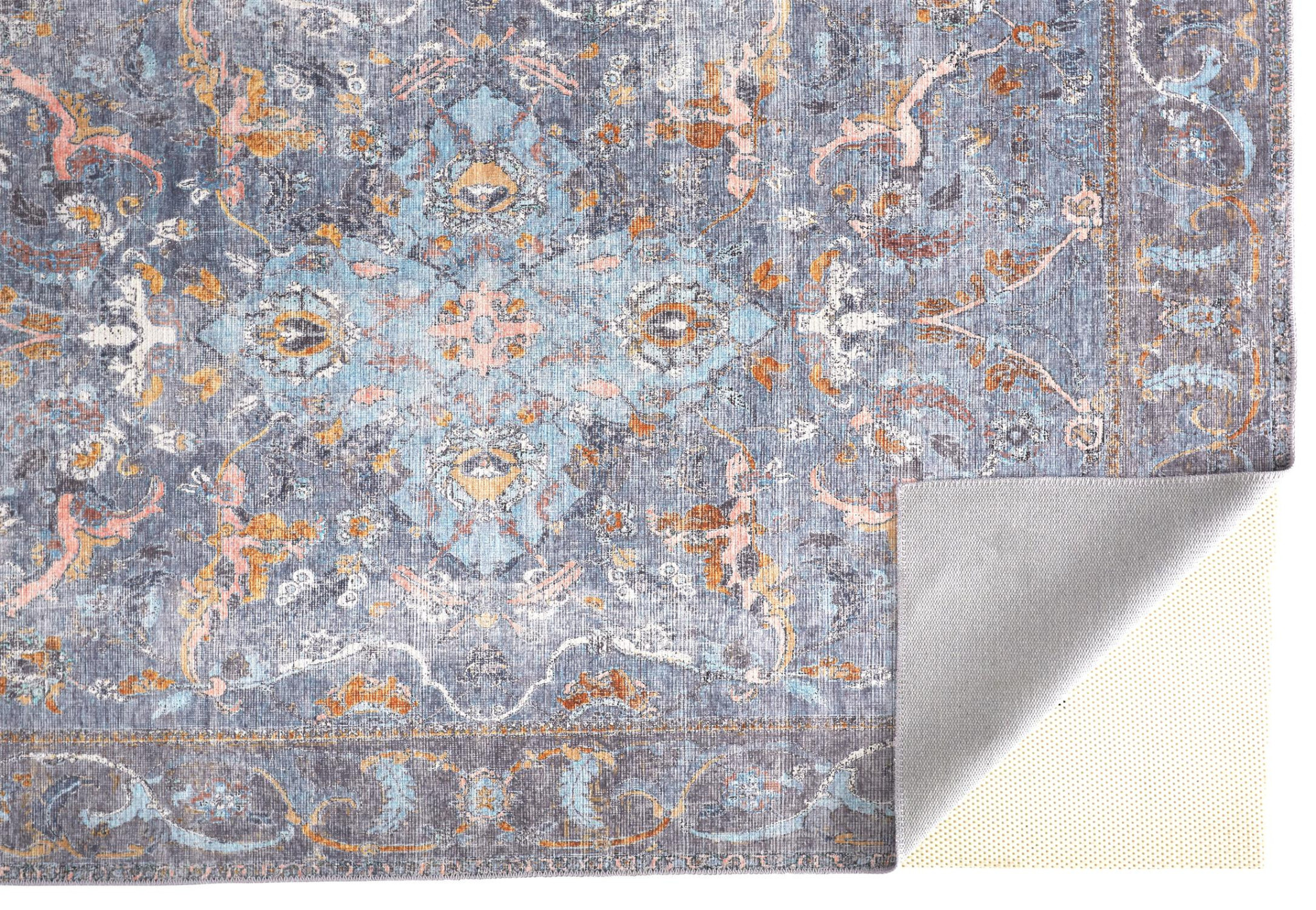 5 X 8 Blue gray And Orange Floral Area Rug