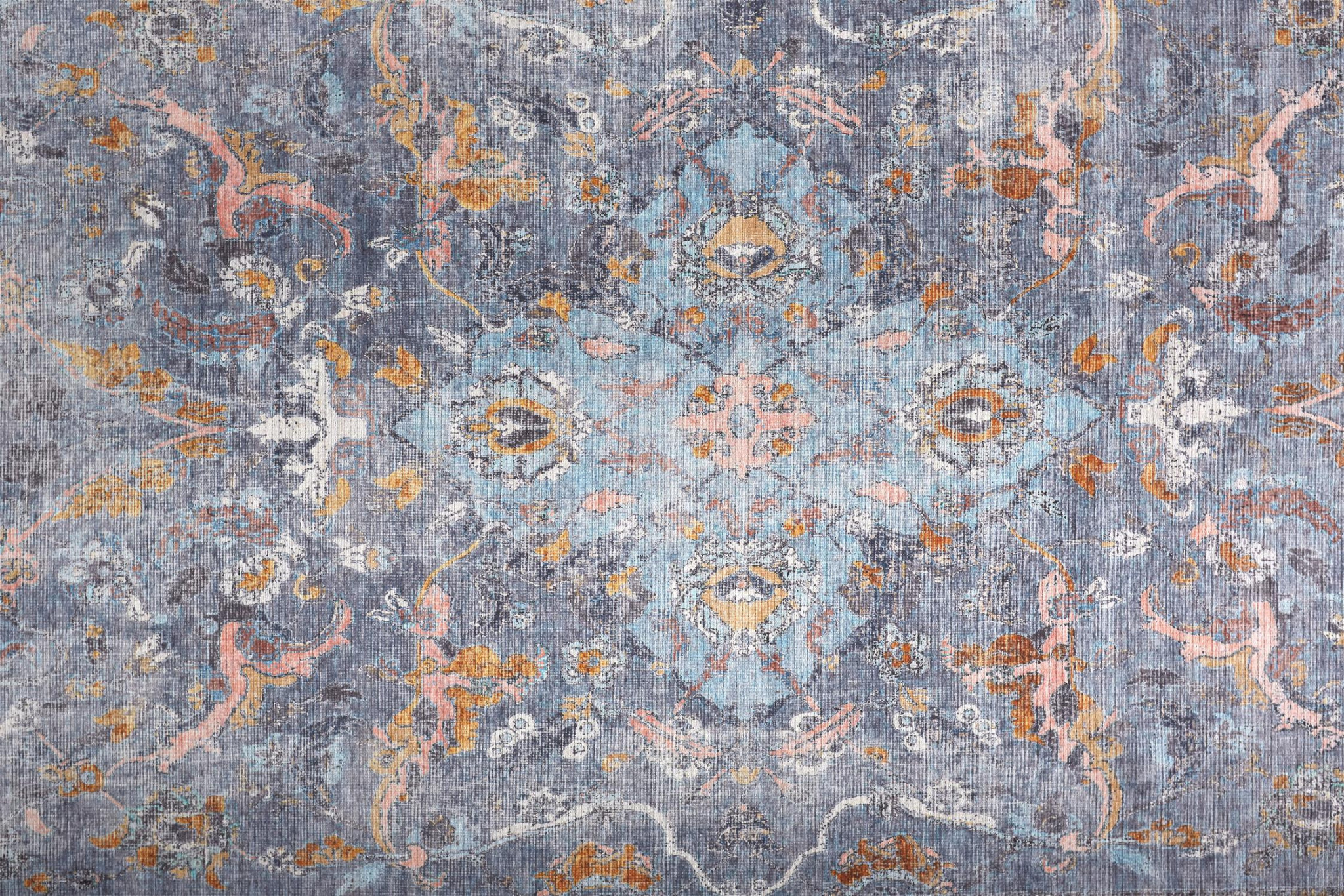 9" X 12" Blue Gray And Orange Floral Area Rug
