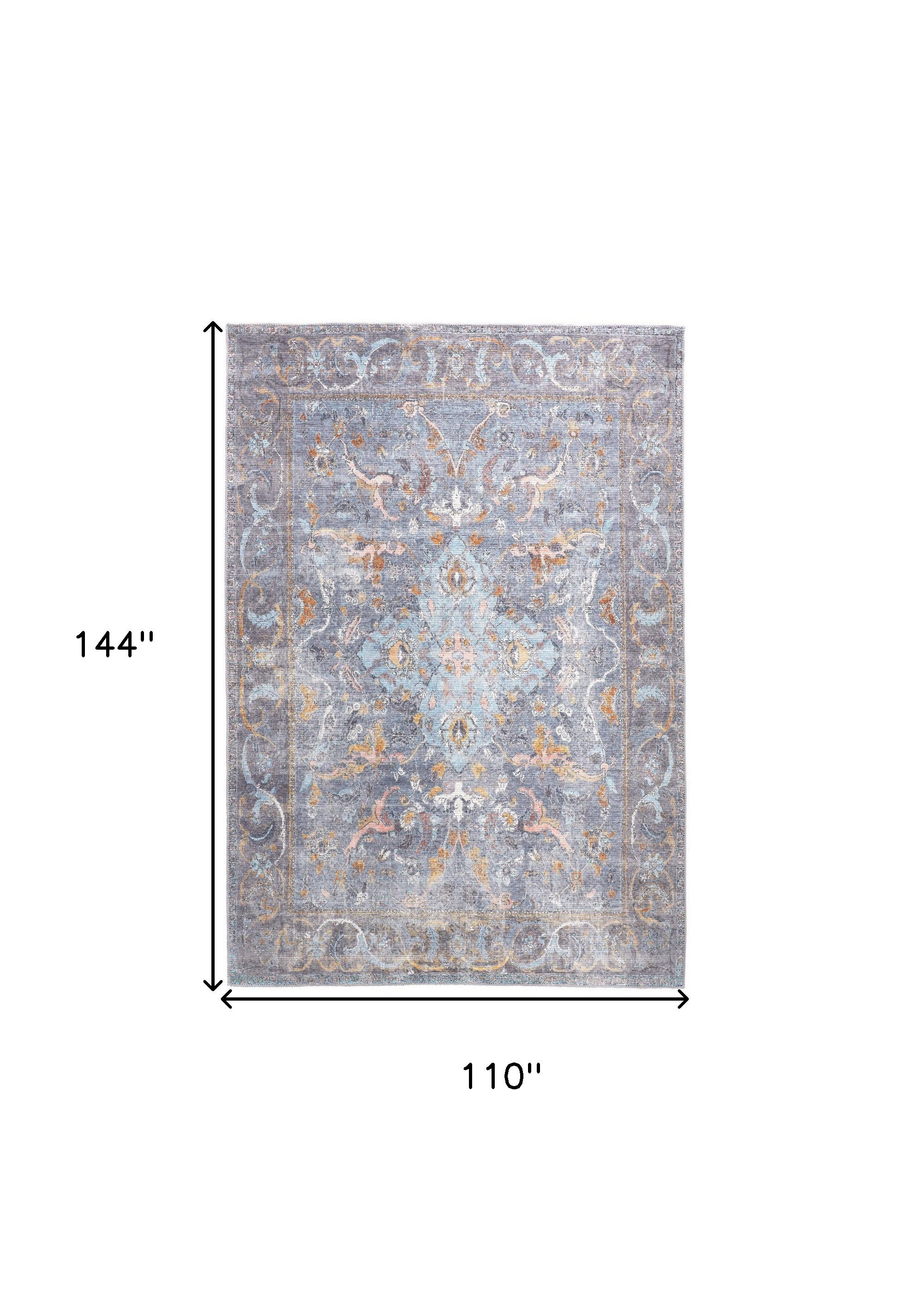 9" X 12" Blue Gray And Orange Floral Area Rug
