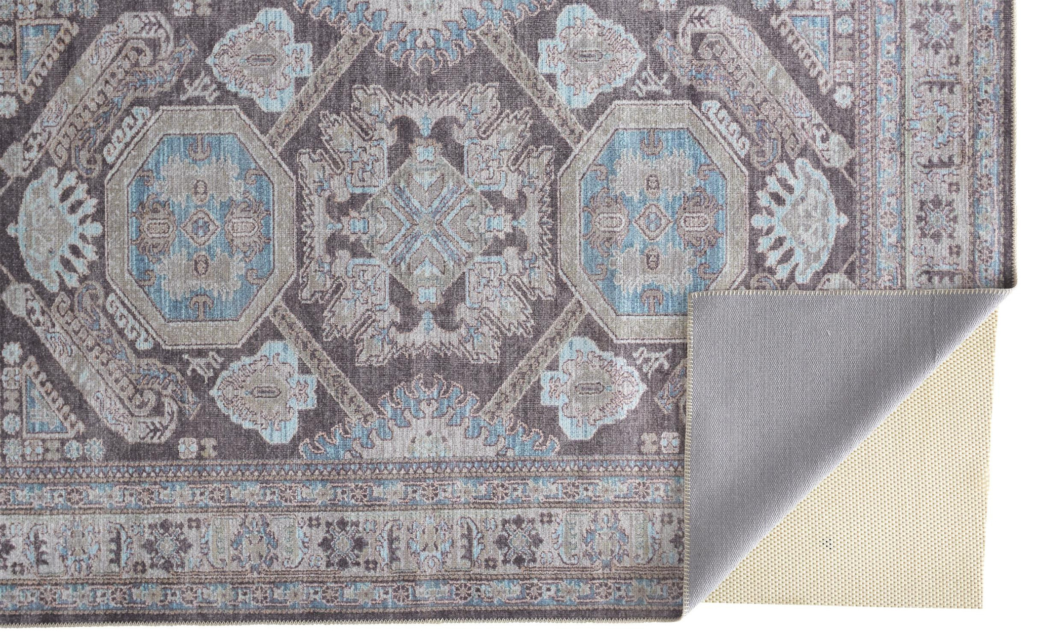 8' X 10' Gray Taupe And Blue Floral Area Rug-515057-1