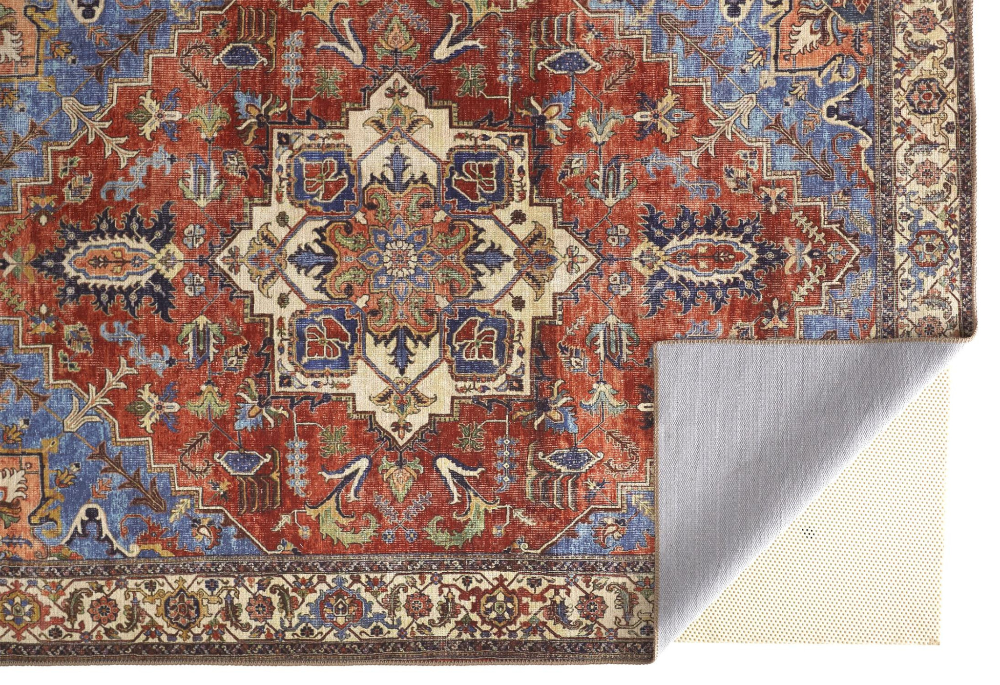 5 X 8 Blue Red And Ivory Floral Area Rug