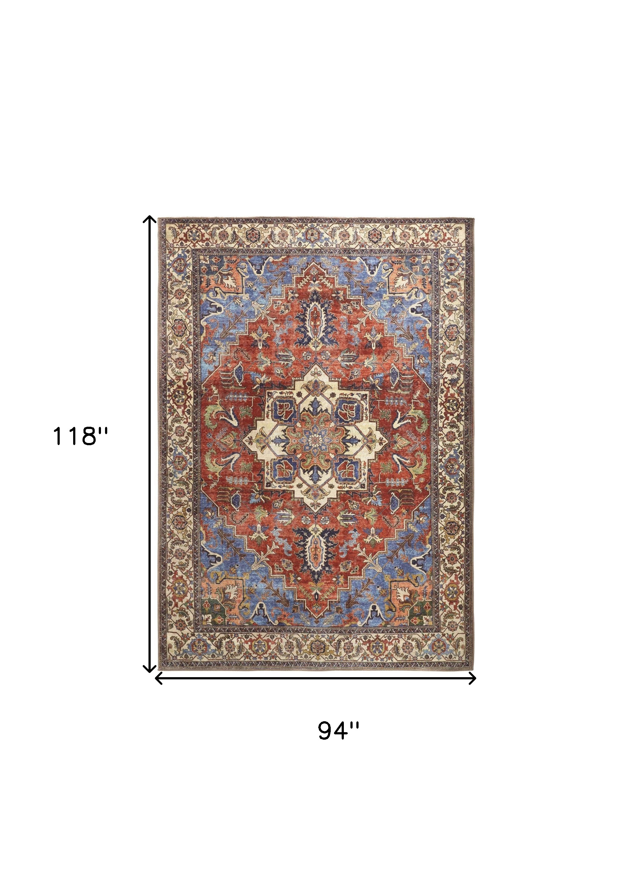 8" X 10" Blue Red And Ivory Floral Area Rug