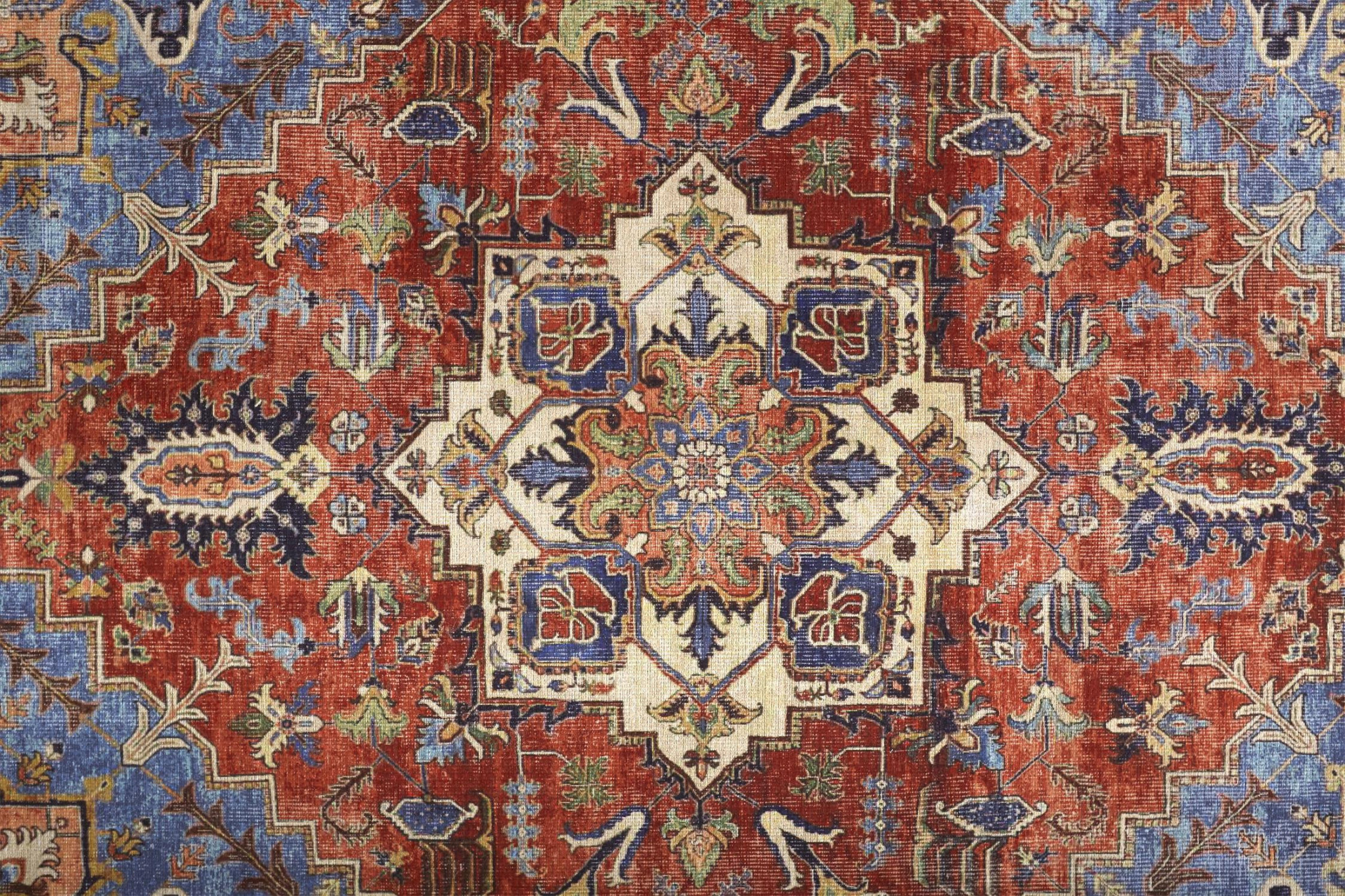9" X 12" Blue Red And Ivory Floral Area Rug
