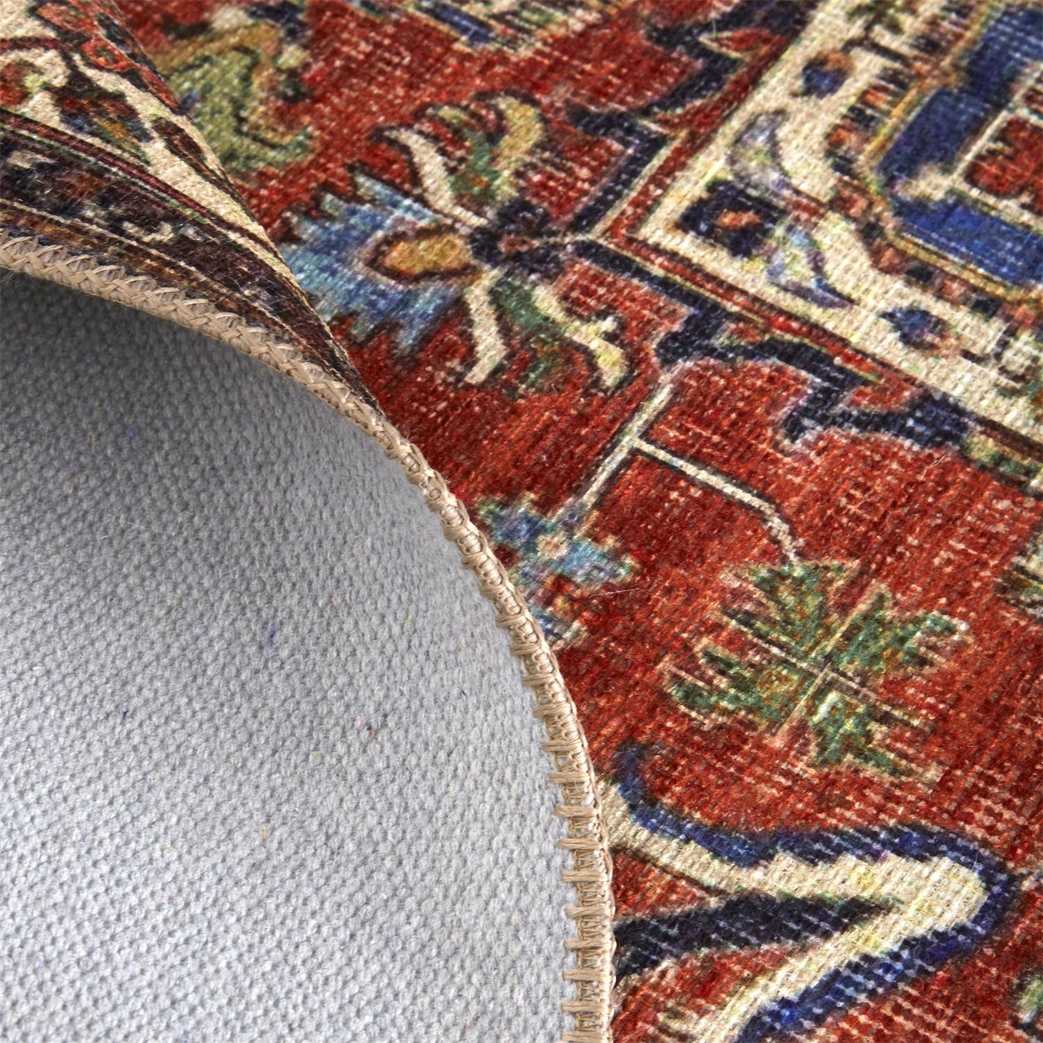 9" X 12" Blue Red And Ivory Floral Area Rug