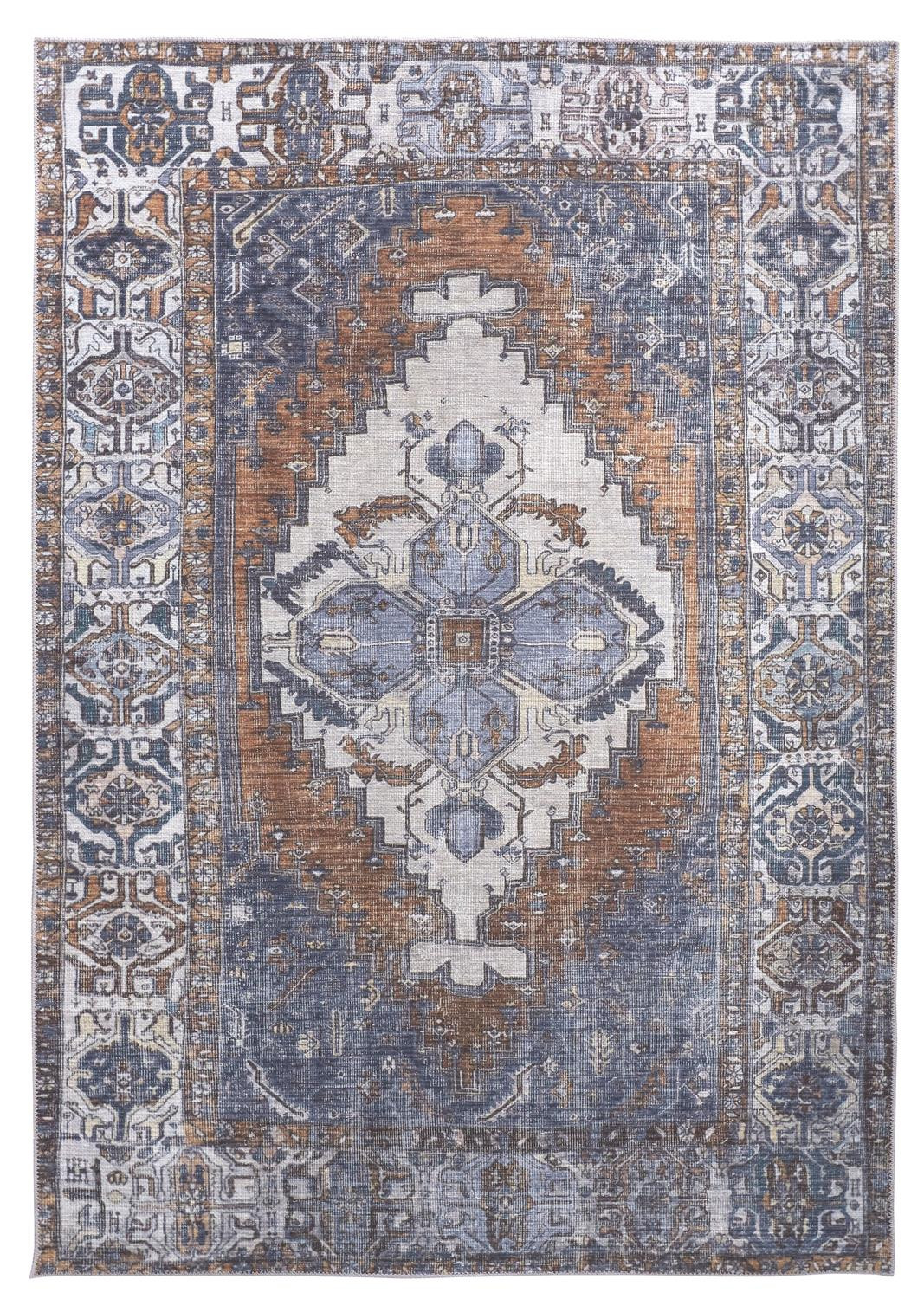 5 X 8 Blue Ivory And Brown Floral Area Rug
