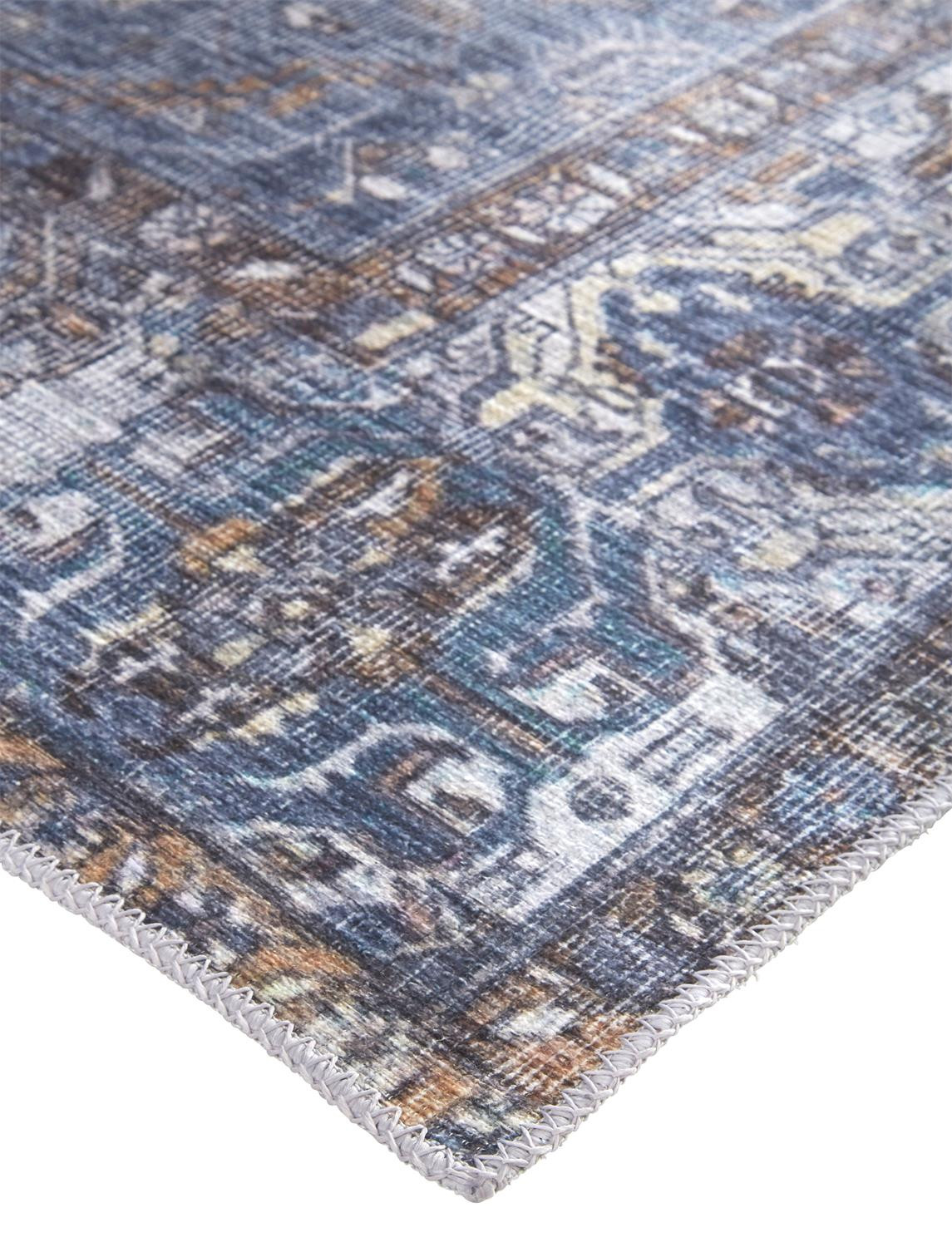 8" X 10" Blue Ivory And Brown Floral Area Rug