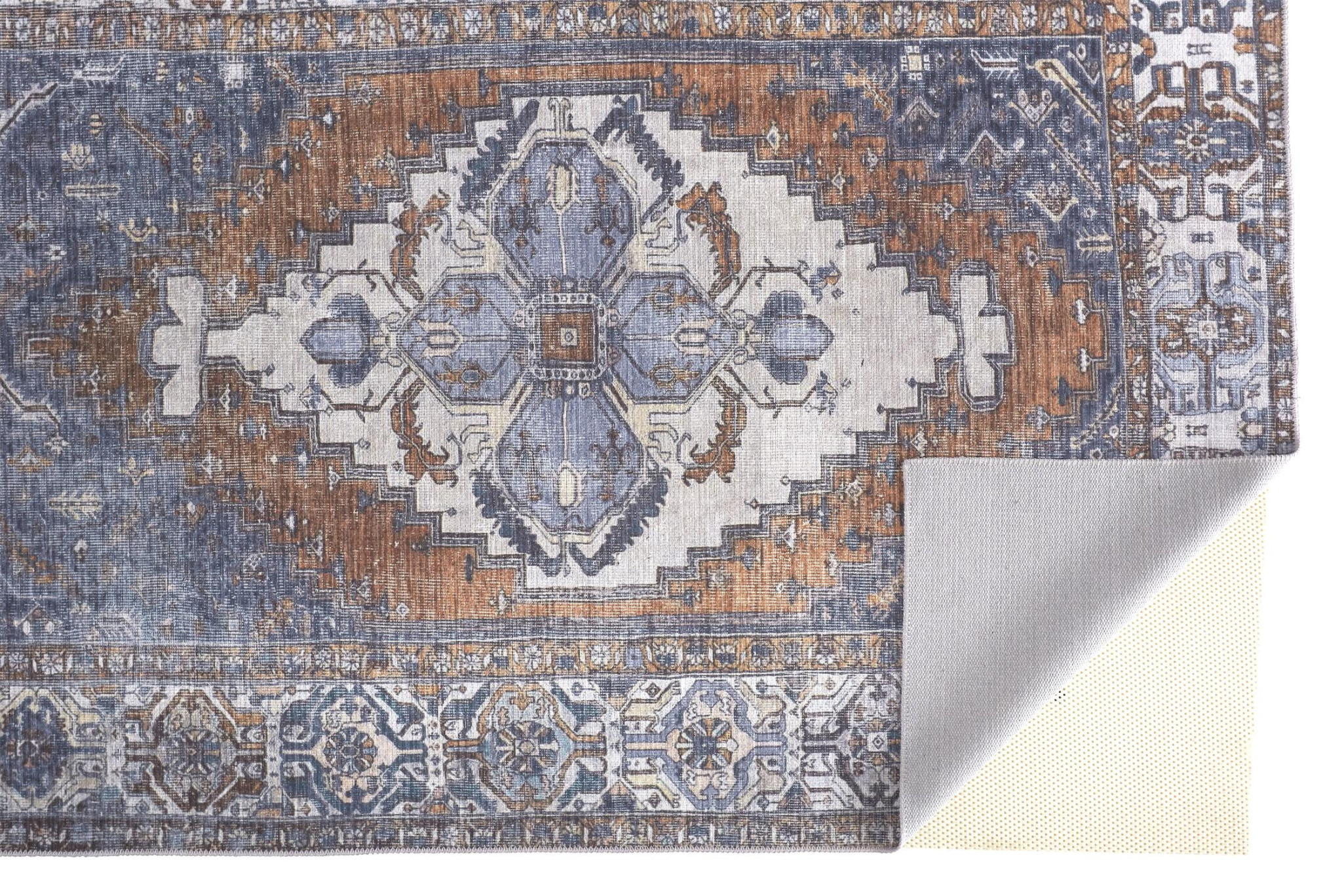 8" X 10" Blue Ivory And Brown Floral Area Rug