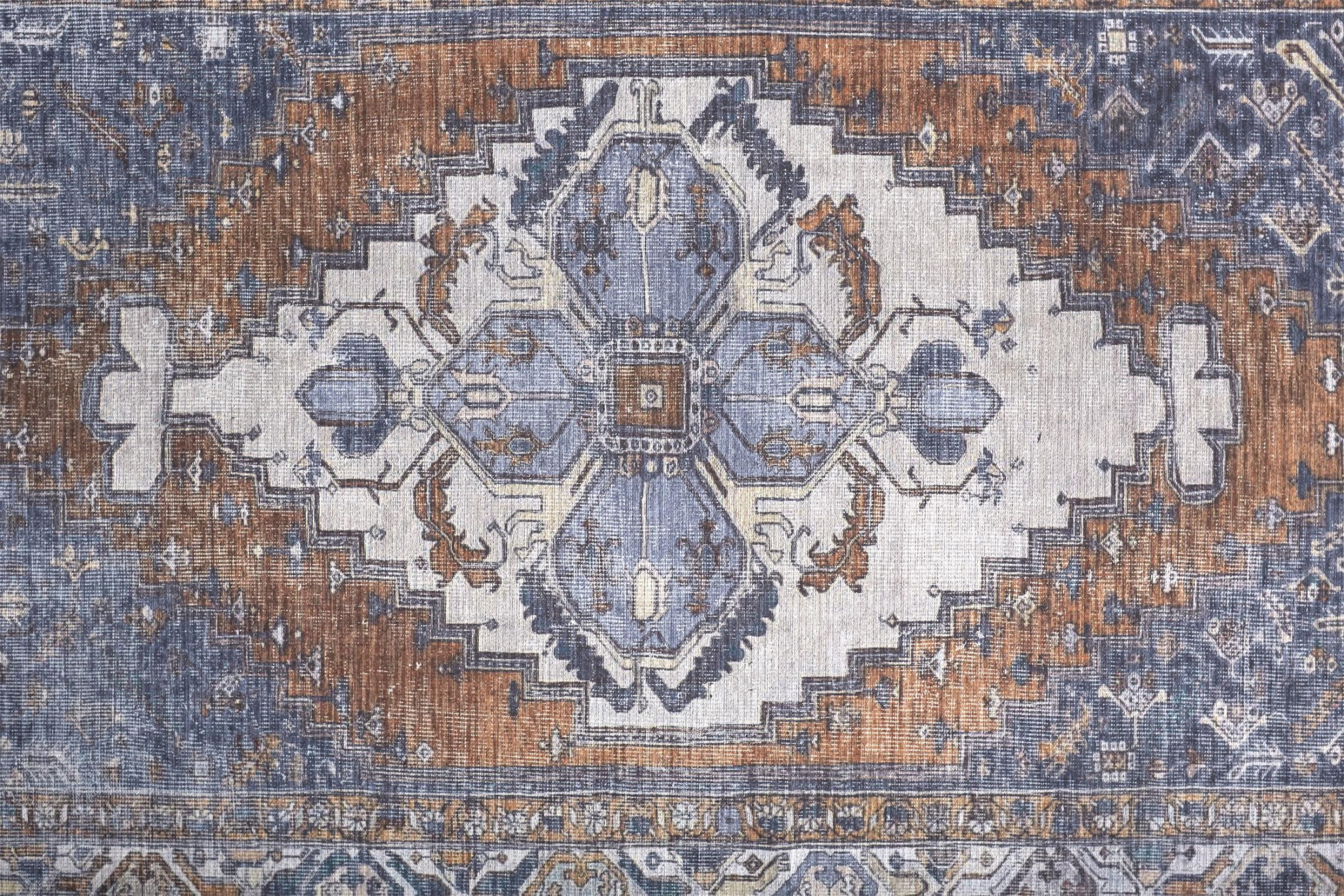 8" X 10" Blue Ivory And Brown Floral Area Rug