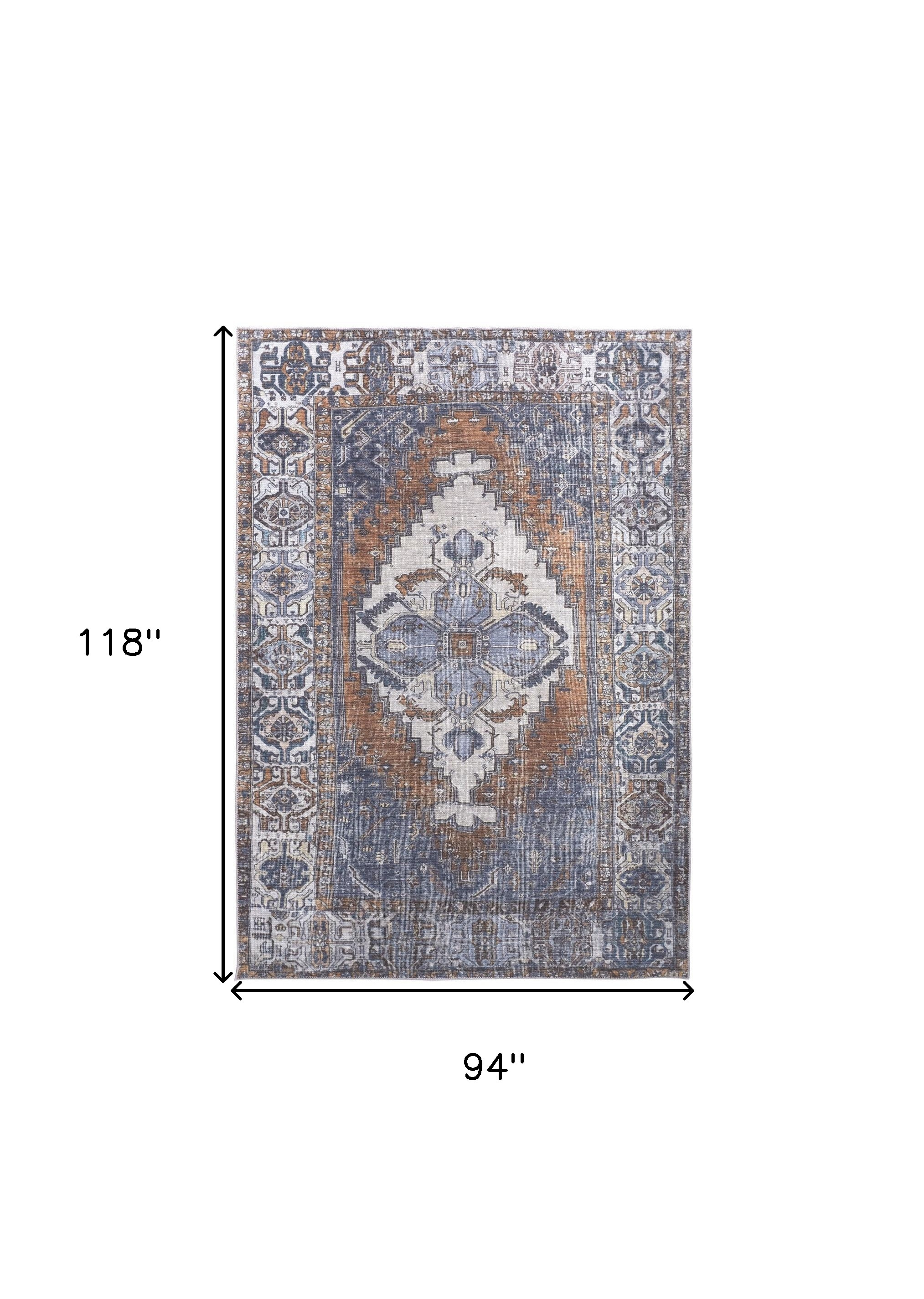 8" X 10" Blue Ivory And Brown Floral Area Rug