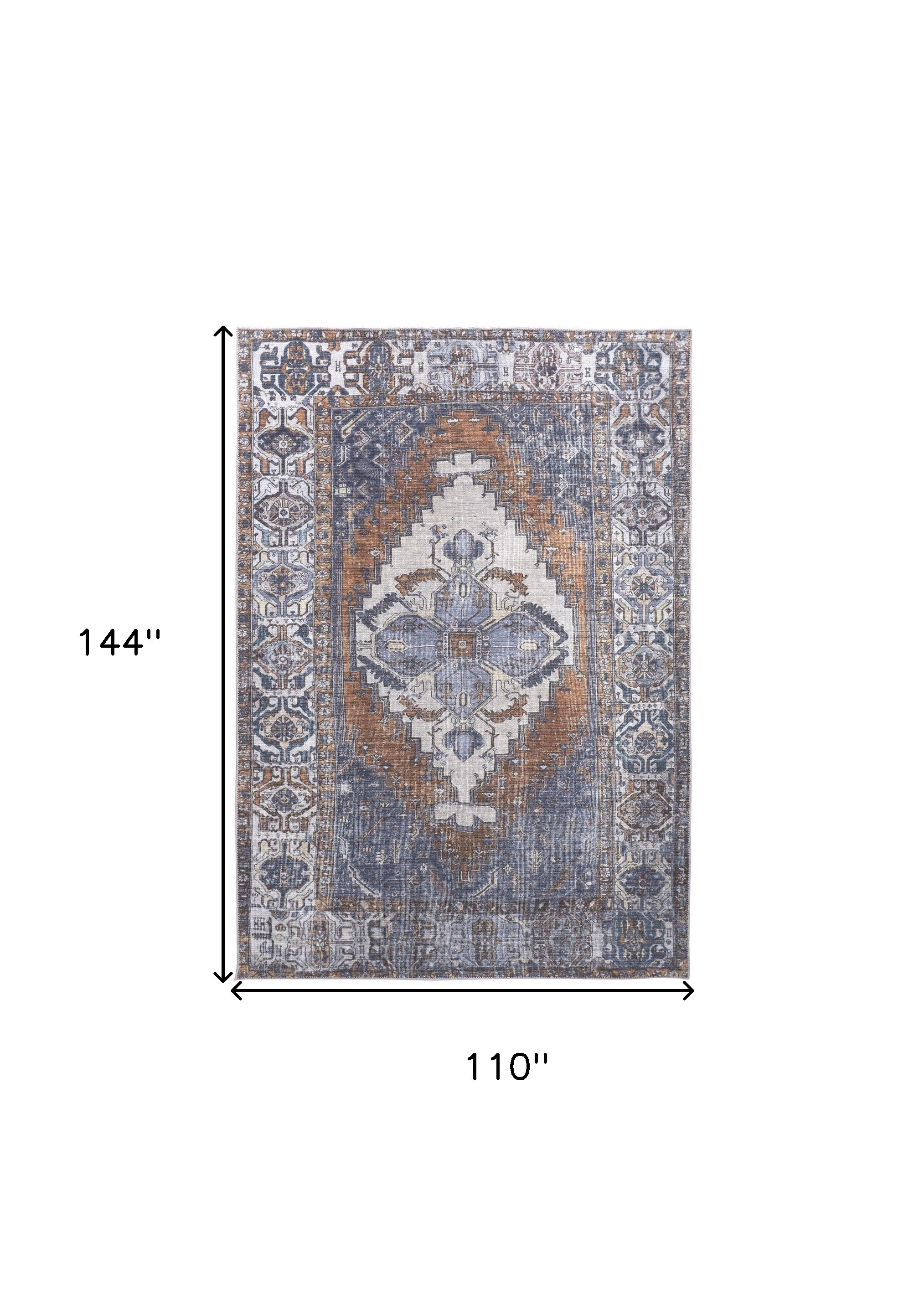 9" X 12" Blue Ivory And Brown Floral Area Rug