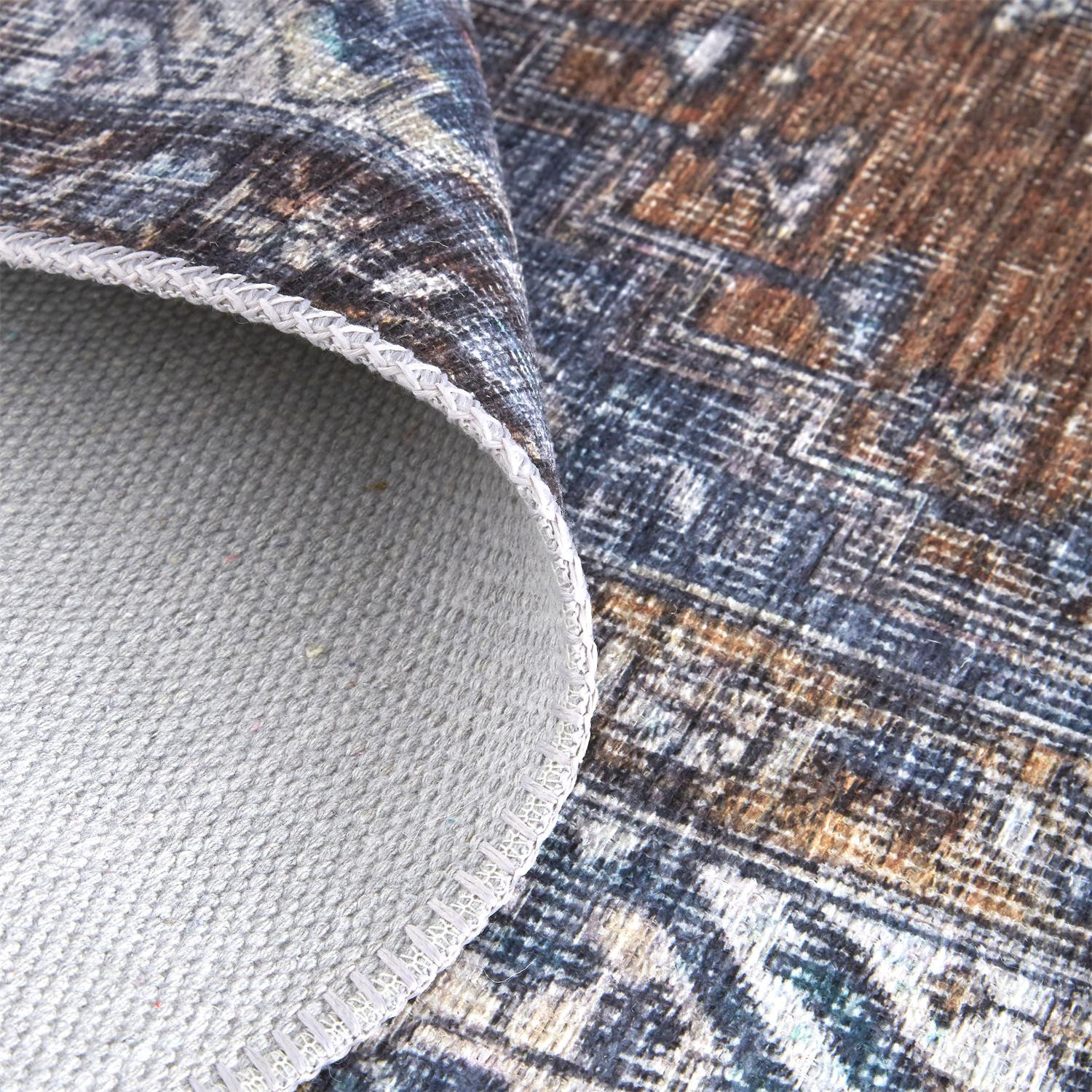 9" X 12" Blue Ivory And Brown Floral Area Rug