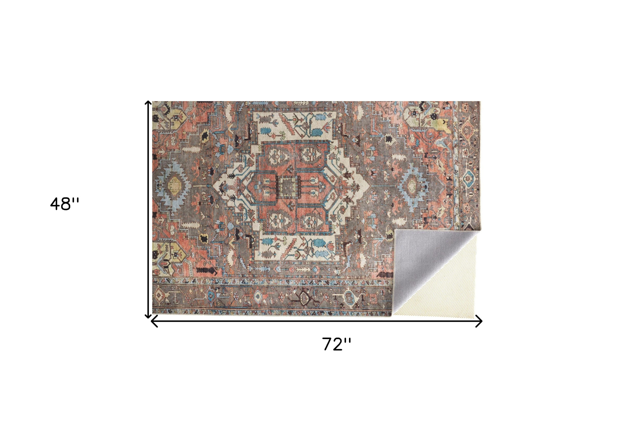 4" X 6" Taupe Red And Brown Floral Area Rug