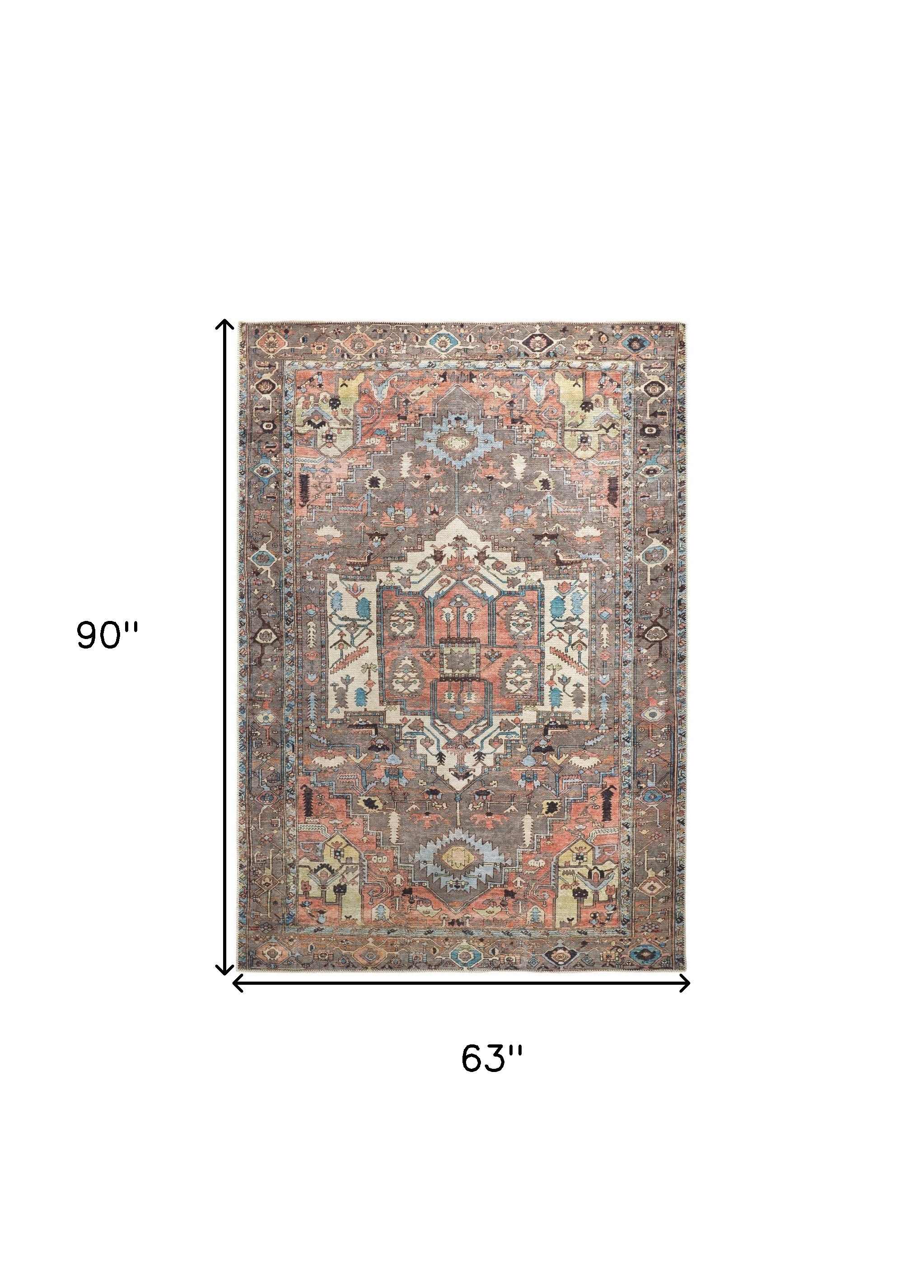 5" X 8" Taupe Red And Brown Floral Area Rug