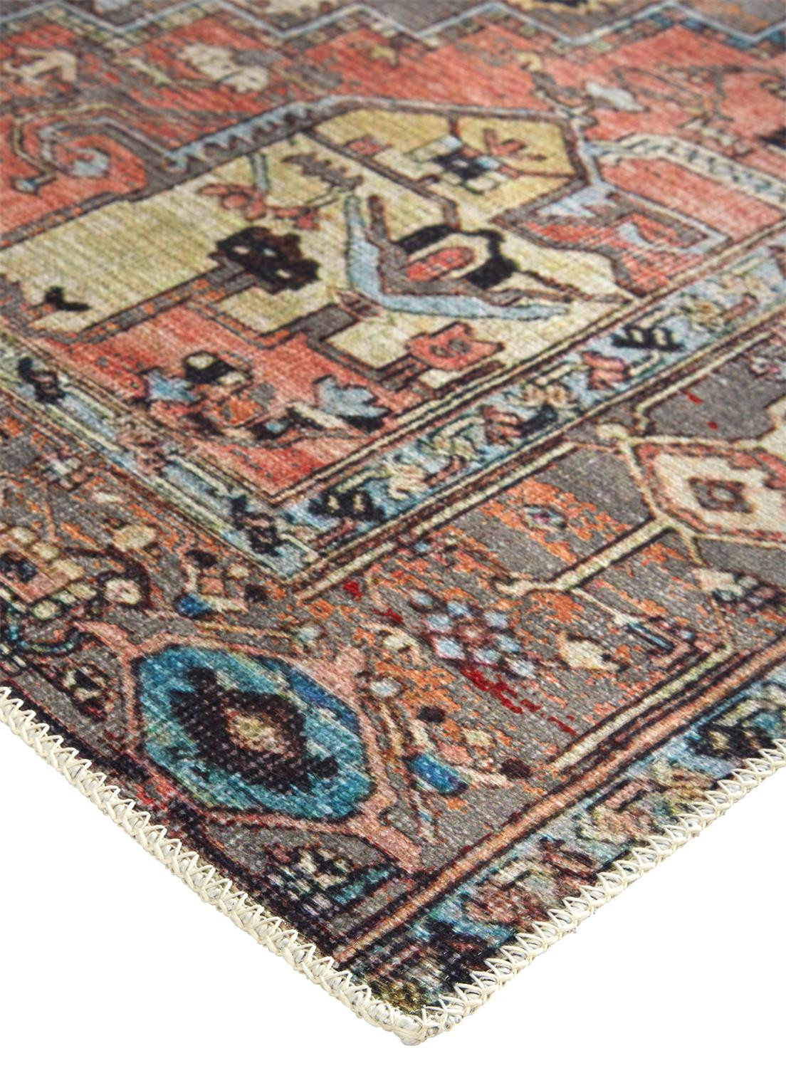 5" X 8" Taupe Red And Brown Floral Area Rug