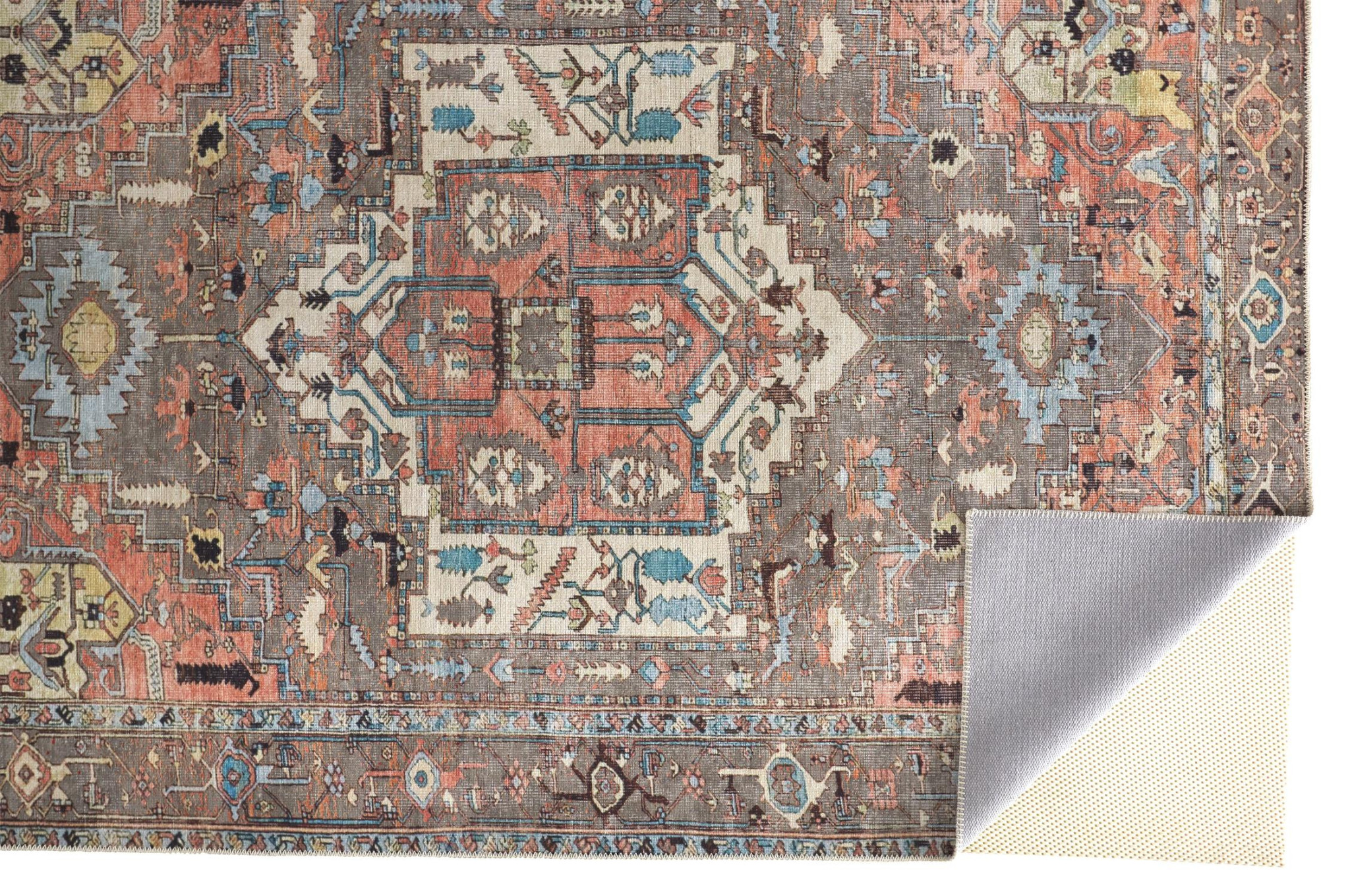 5" X 8" Taupe Red And Brown Floral Area Rug