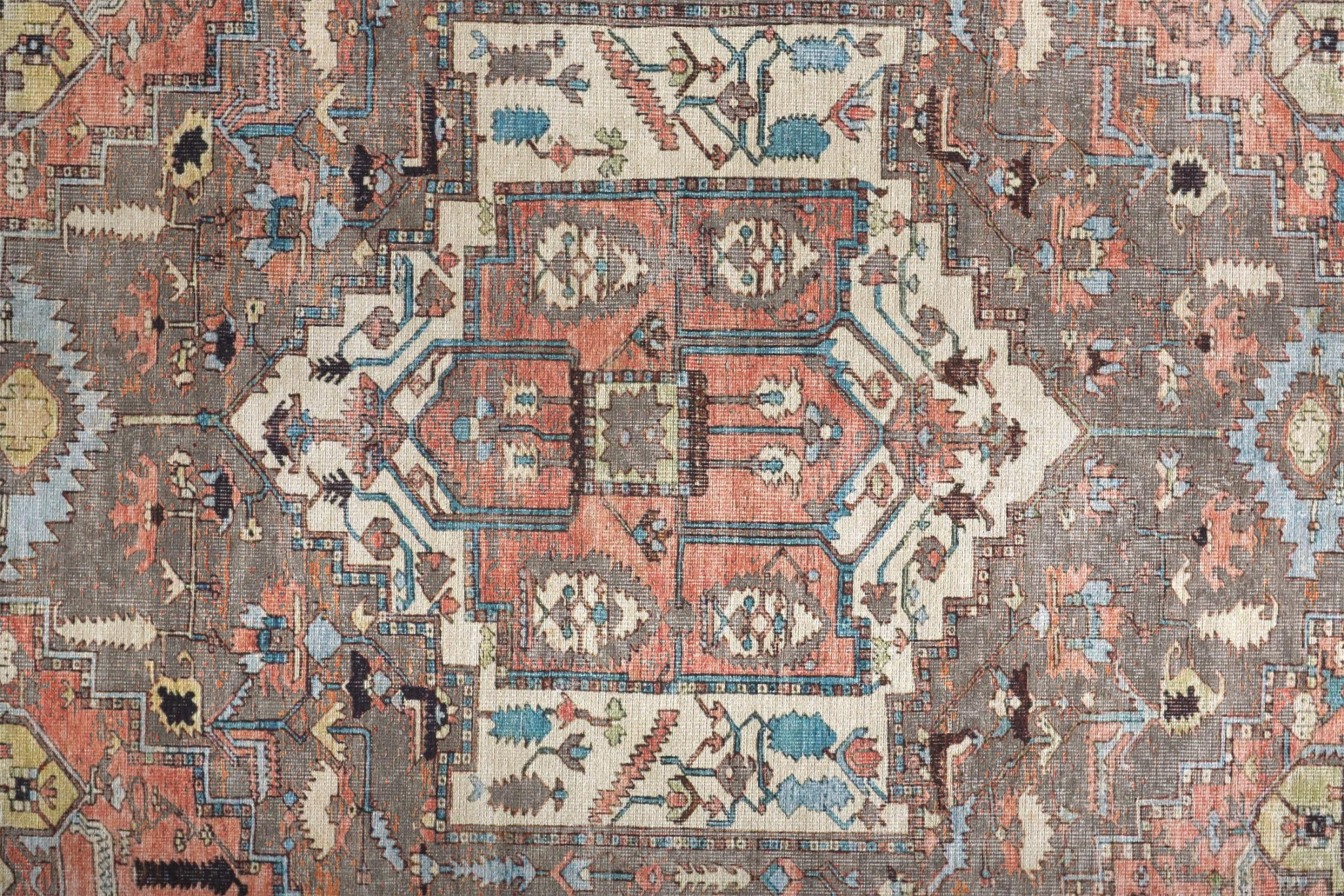 5" X 8" Taupe Red And Brown Floral Area Rug