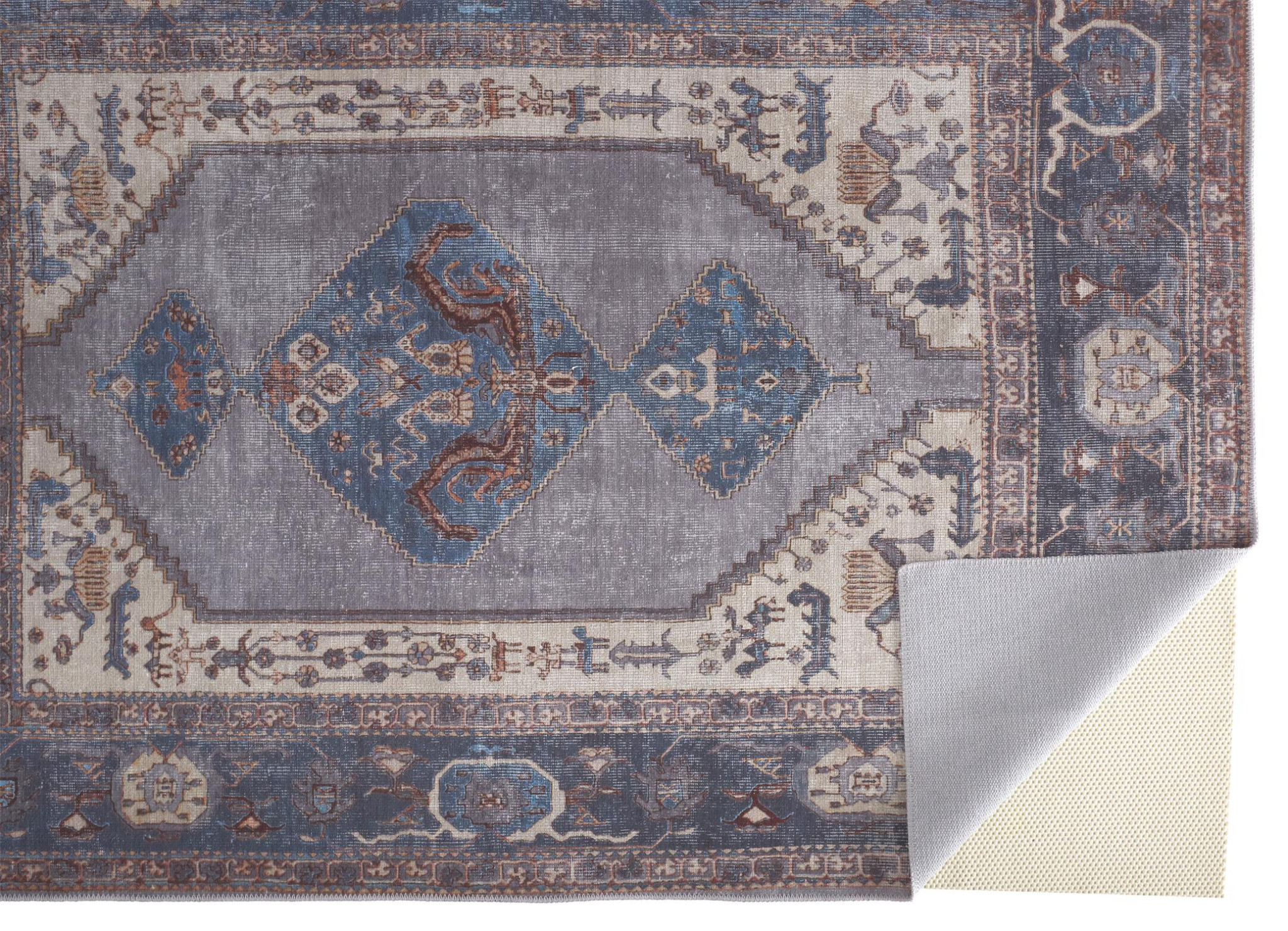 5' X 8' Blue Brown And Ivory Floral Area Rug-515072-1
