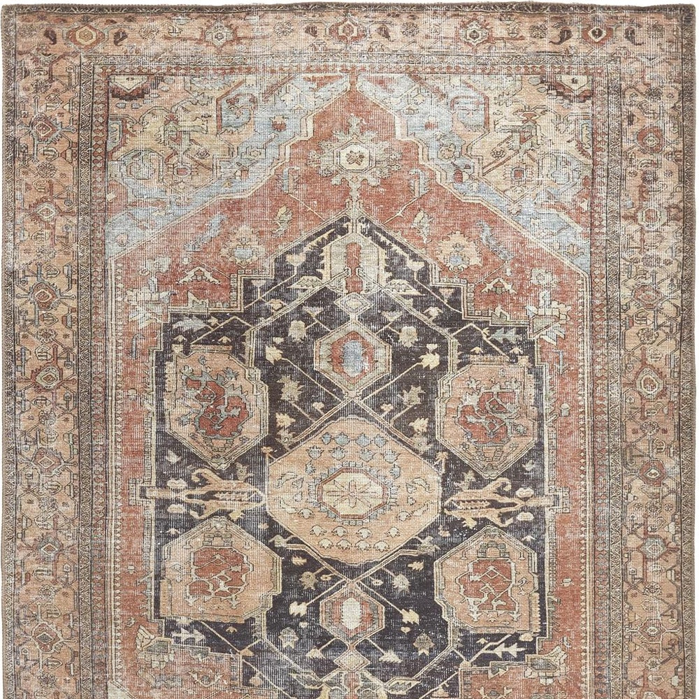 4" X 6" Orange Brown And Taupe Abstract Area Rug