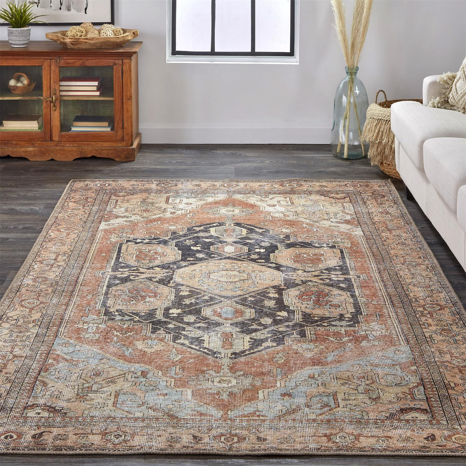 4" X 6" Orange Brown And Taupe Abstract Area Rug
