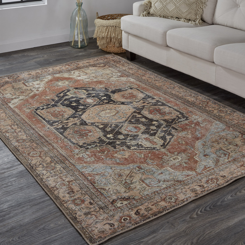 4" X 6" Orange Brown And Taupe Abstract Area Rug