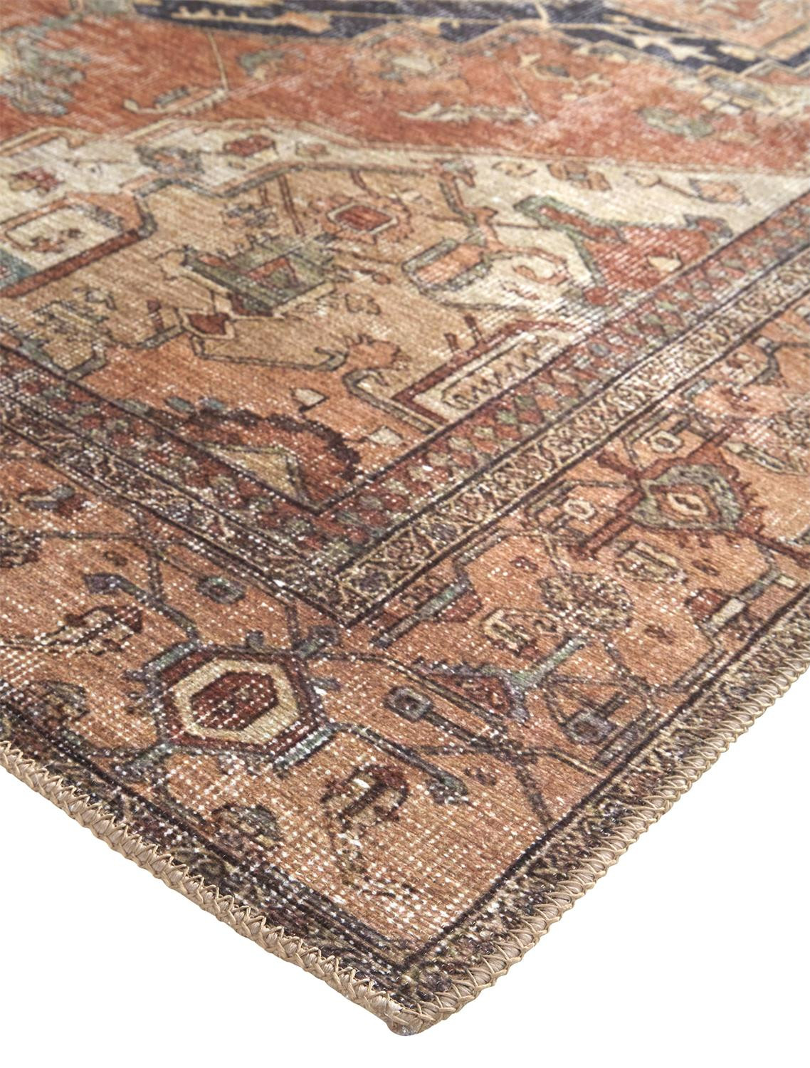 4" X 6" Orange Brown And Taupe Abstract Area Rug