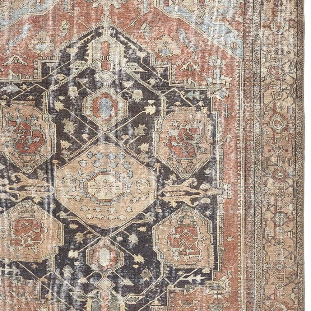 5" X 8" Orange Brown And Taupe Abstract Area Rug