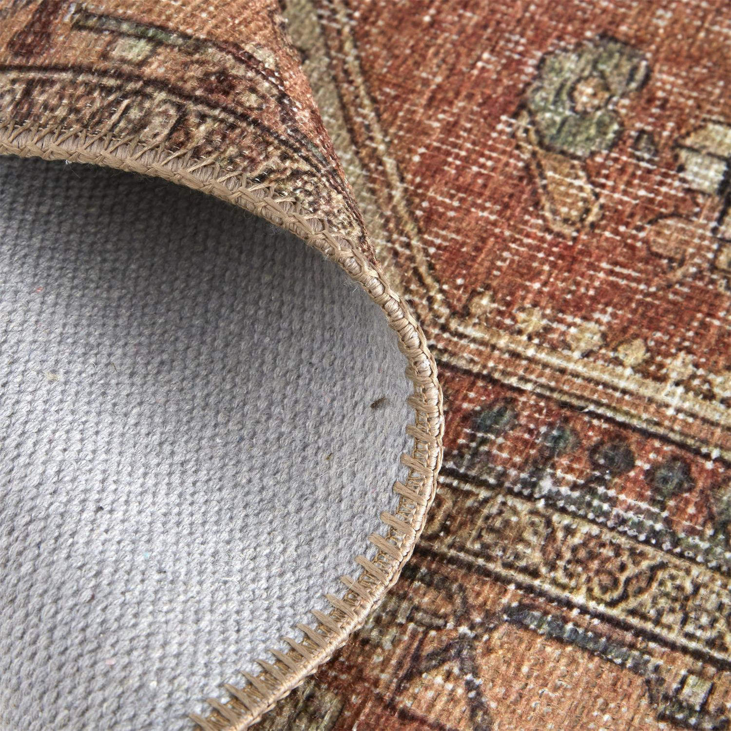 5" X 8" Orange Brown And Taupe Abstract Area Rug