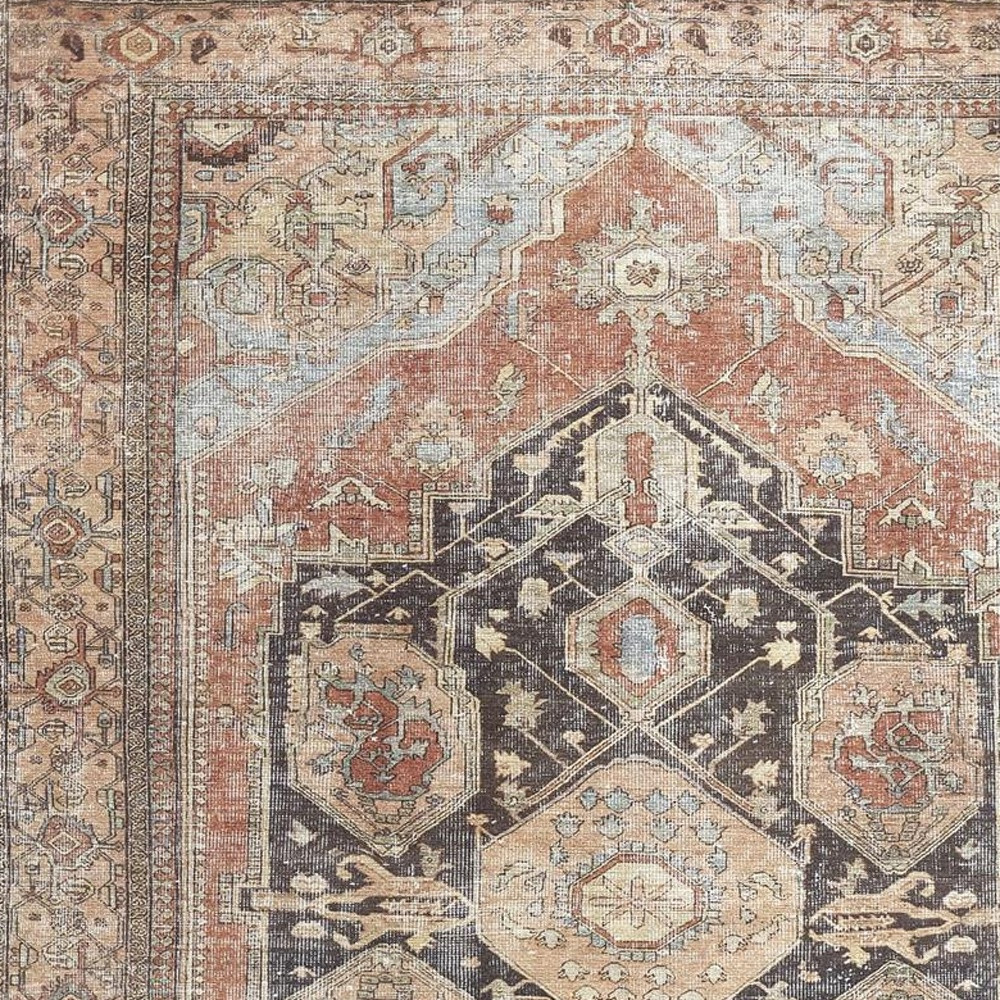 9" X 12" Orange Brown And Taupe Abstract Area Rug