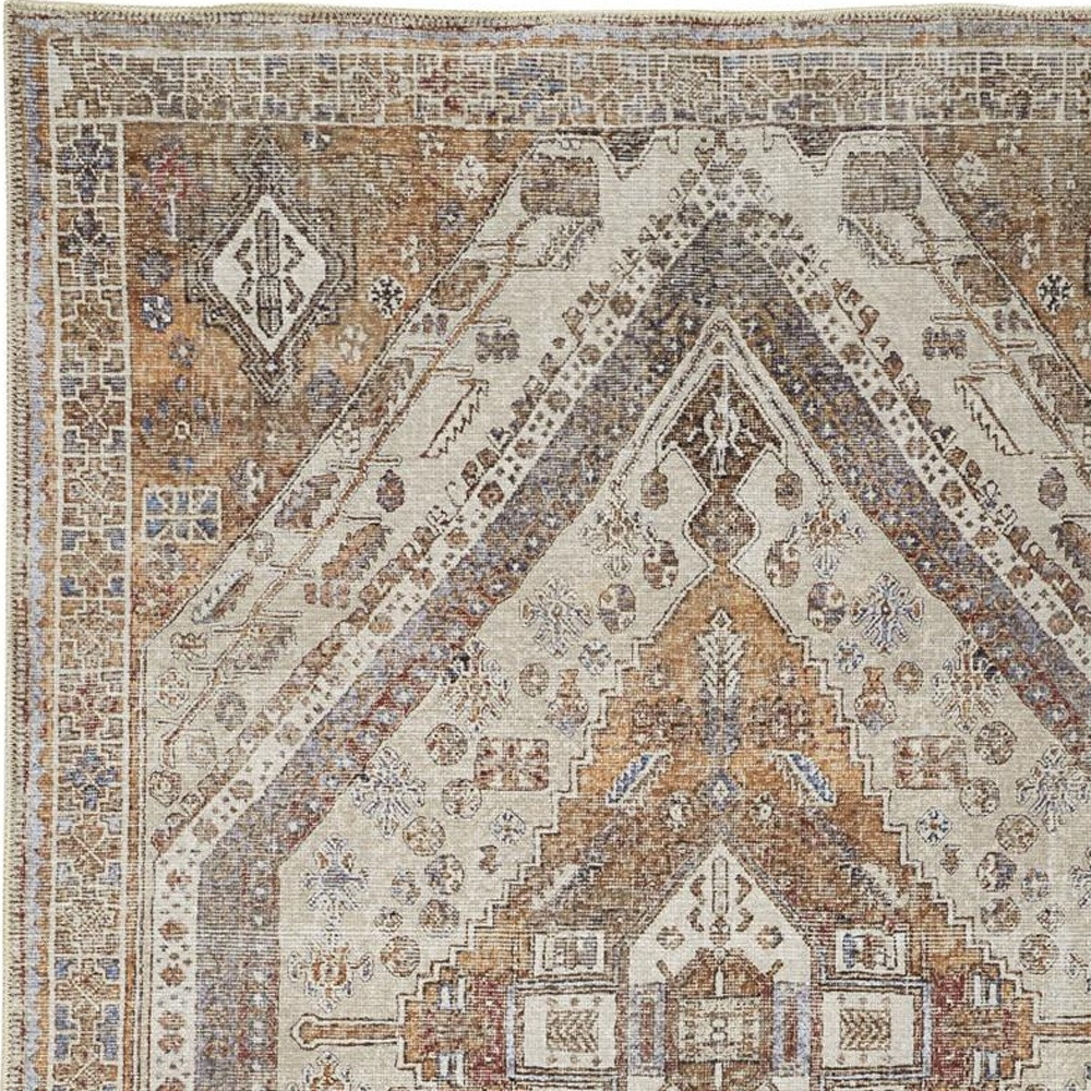 9" X 12" Brown and Ivory Abstract Area Rug