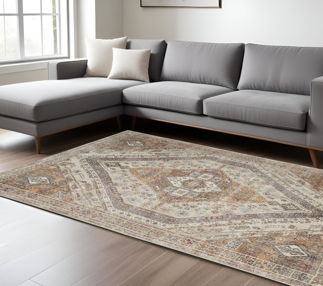 9" X 12" Brown and Ivory Abstract Area Rug