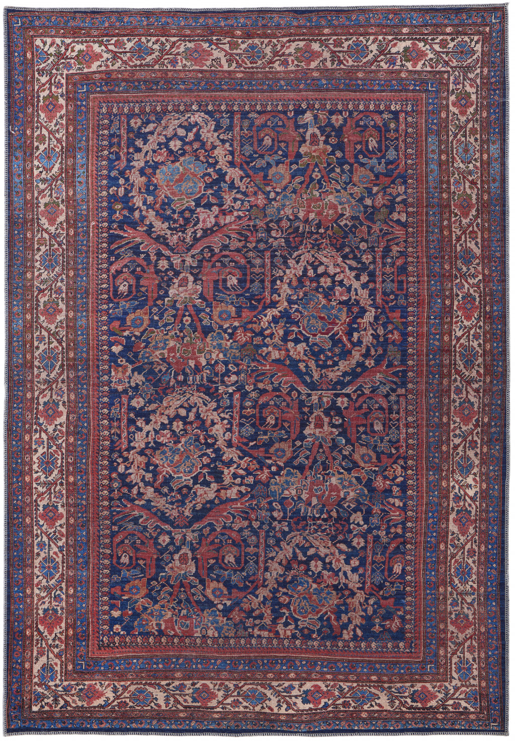 5' X 8' Red Blue And Tan Floral Power Loom Area Rug-515106-1