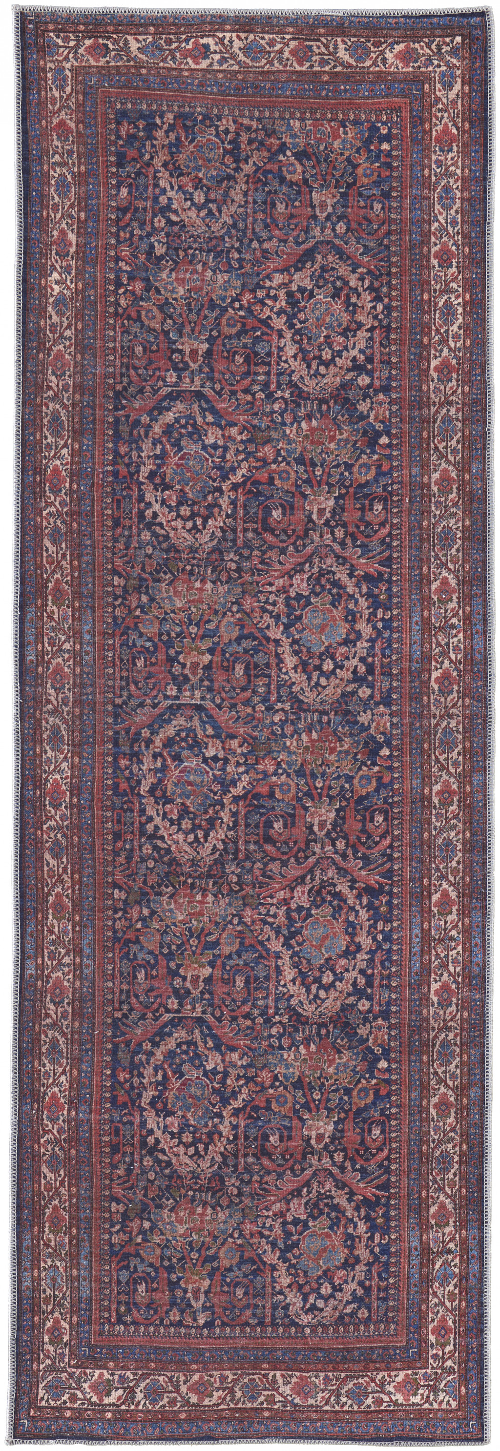8' Red Blue And Tan Floral Power Loom Runner Rug-515110-1
