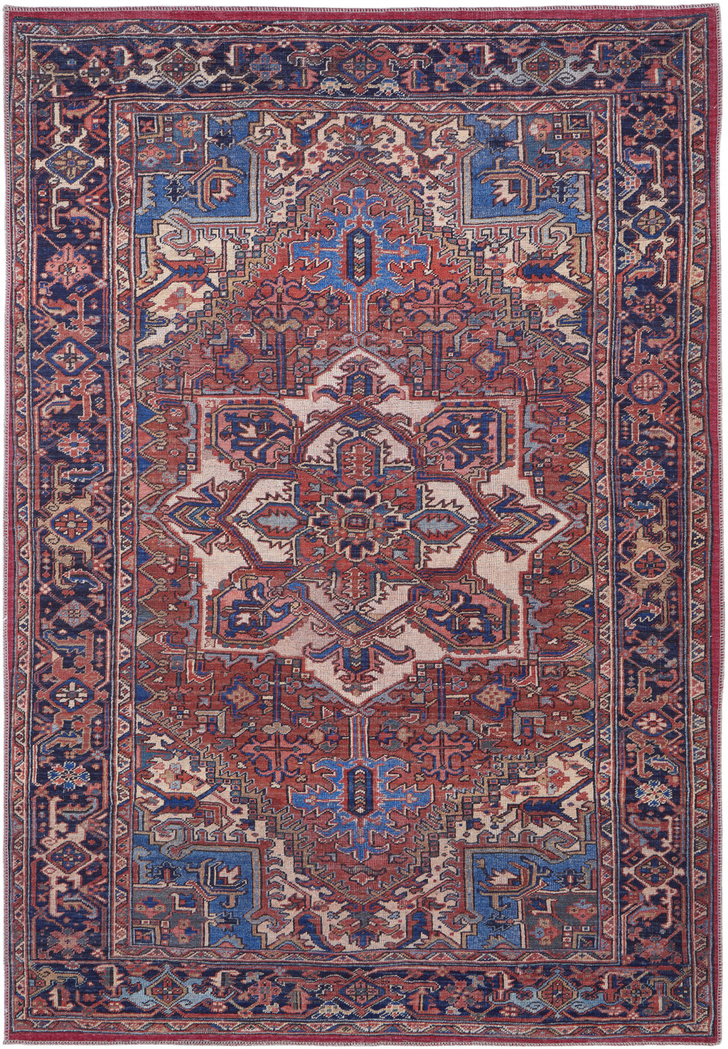 5' X 8' Red Tan And Blue Floral Power Loom Area Rug-515113-1
