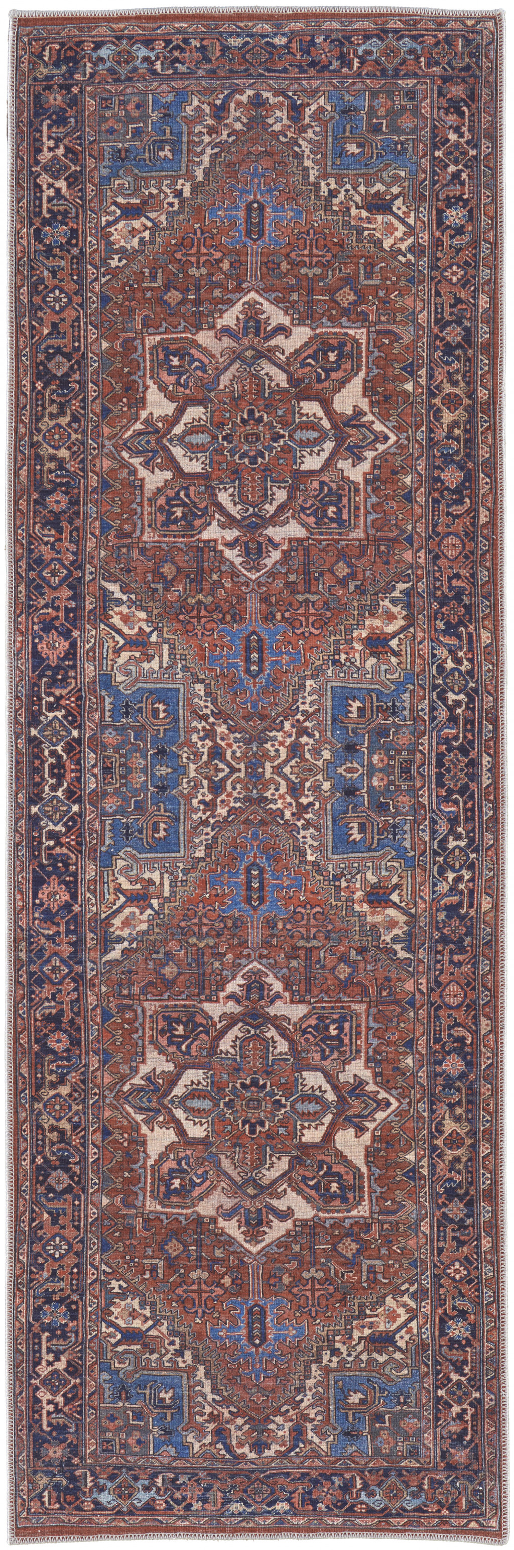 8' Red Tan And Blue Floral Power Loom Runner Rug-515117-1