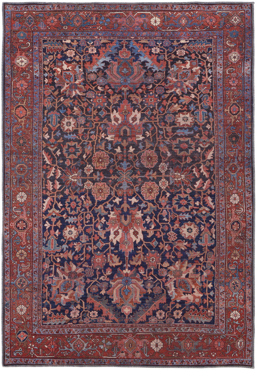 5' X 8' Red Orange And Blue Floral Power Loom Area Rug-515120-1