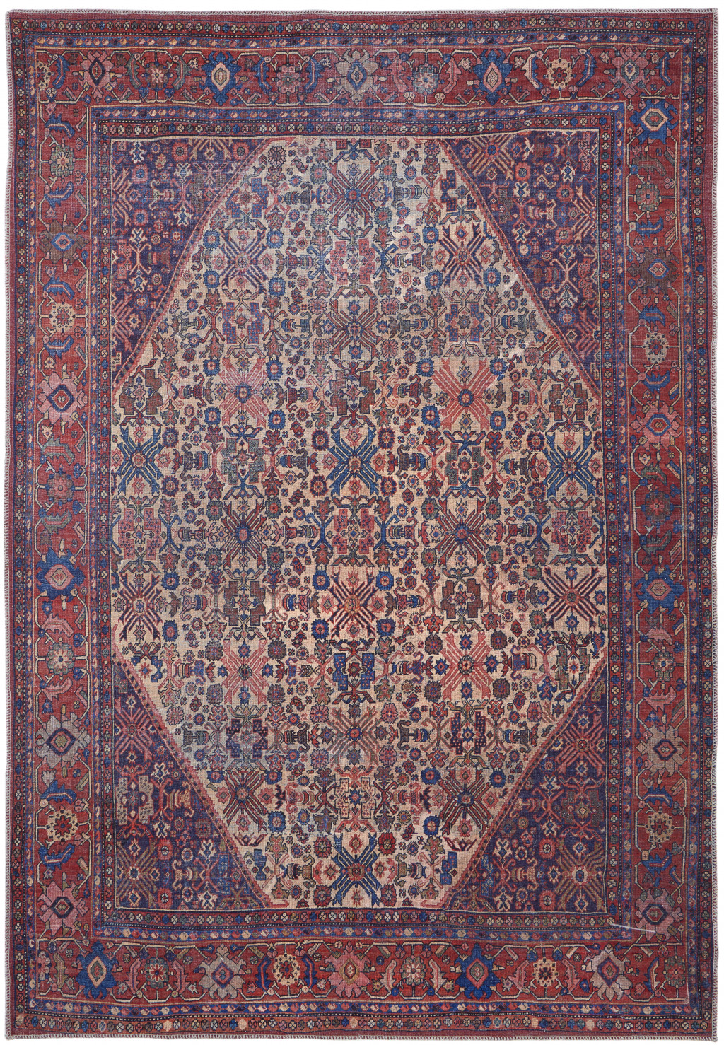 8' X 10' Red Tan And Blue Floral Power Loom Area Rug-515128-1