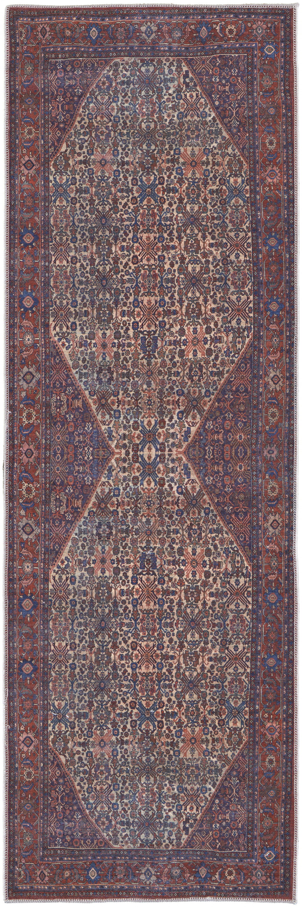 8' Red Tan And Blue Floral Power Loom Runner Rug-515131-1