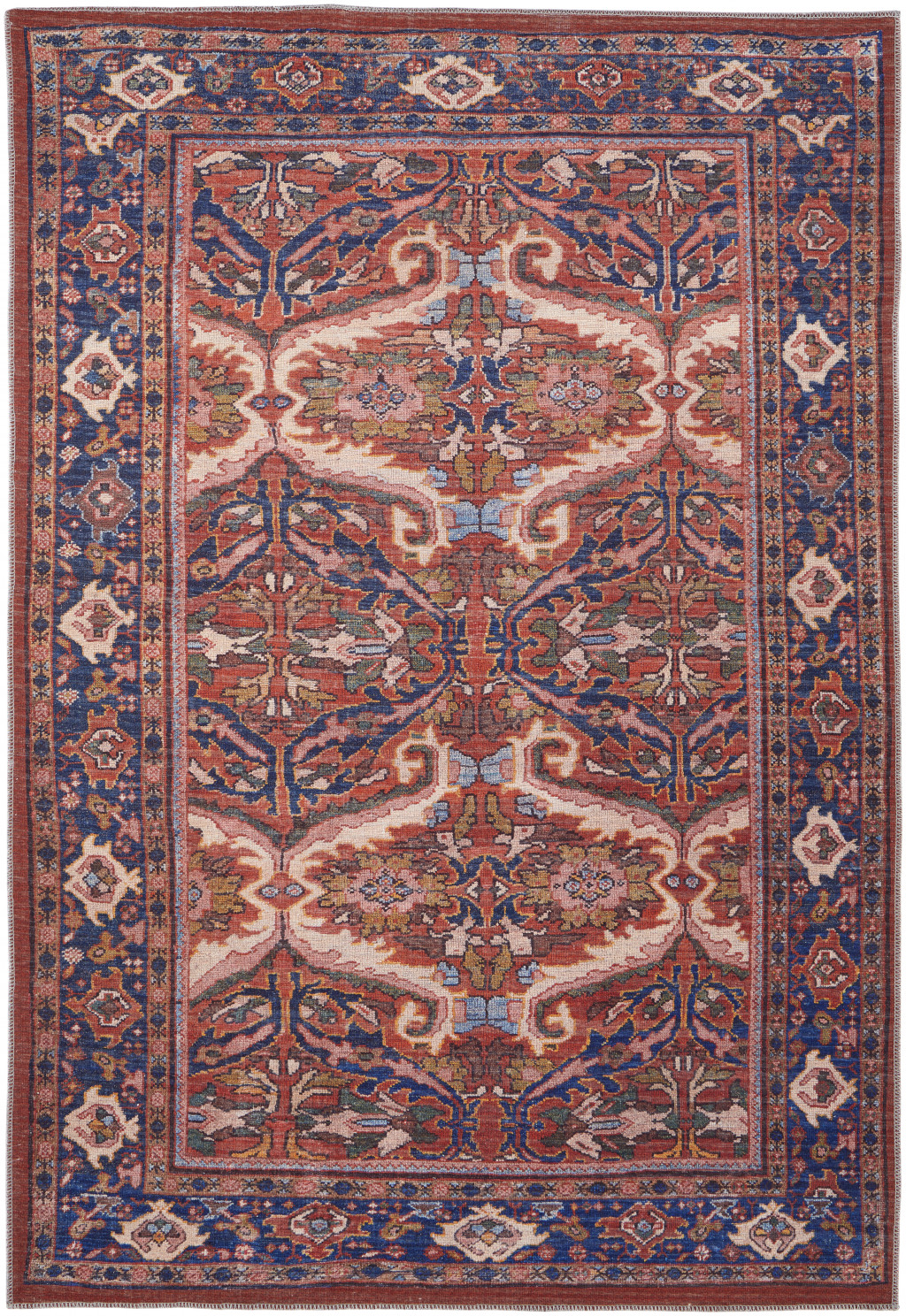 5' X 8' Red Tan And Blue Floral Power Loom Area Rug-515148-1