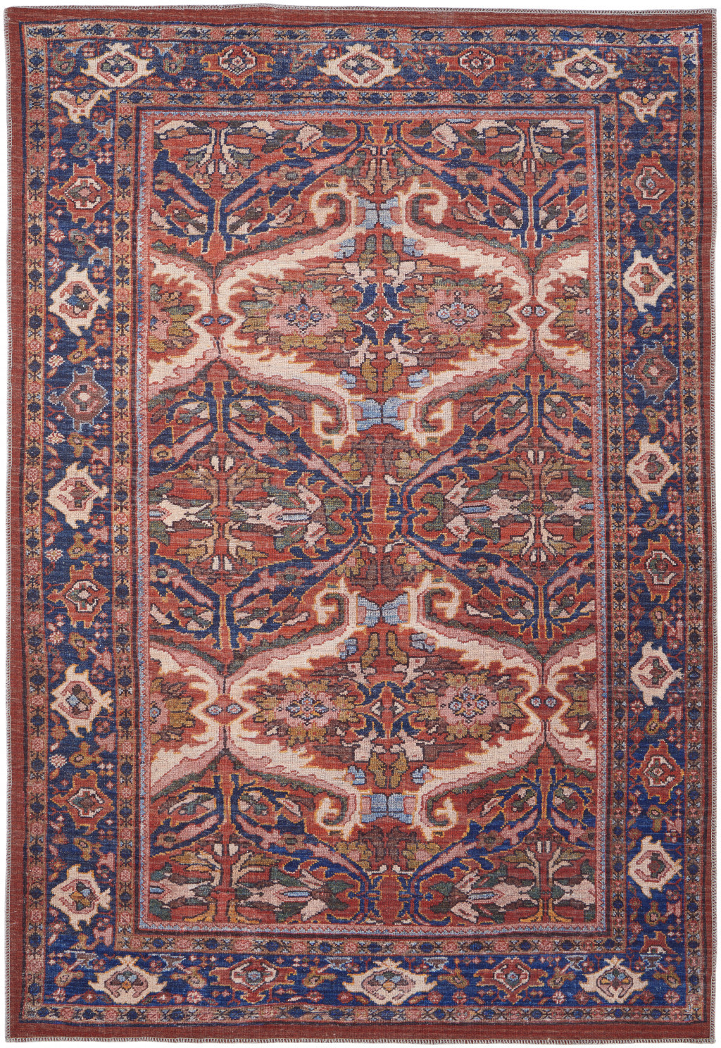 10' X 14' Red Tan And Blue Floral Power Loom Area Rug-515151-1