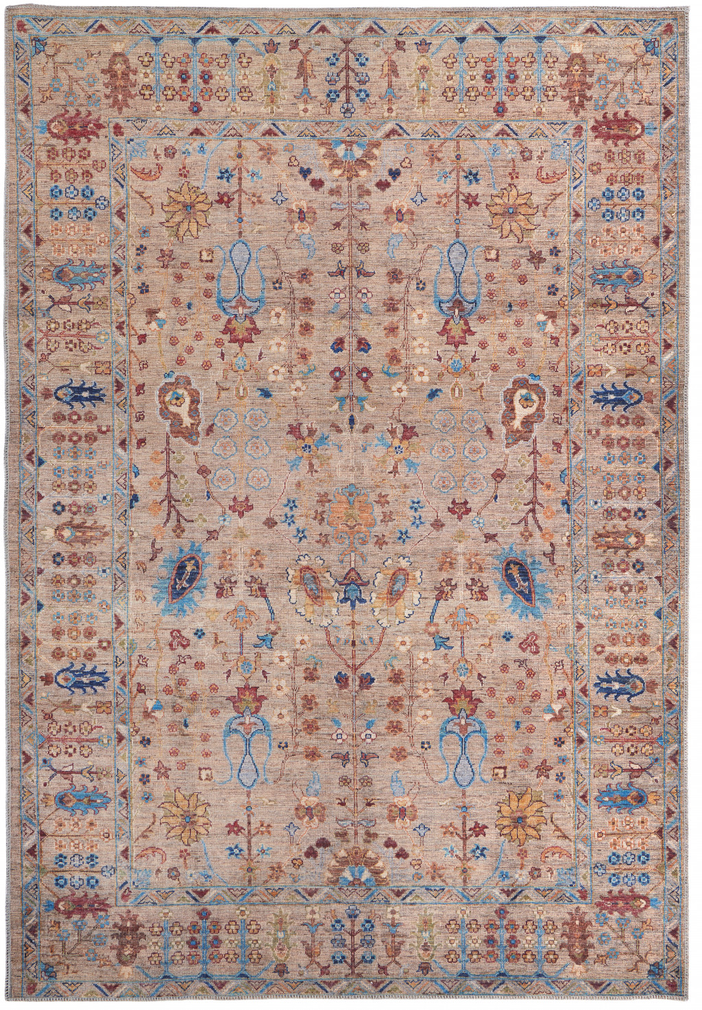 8' X 10' Tan Pink And Blue Floral Power Loom Area Rug-515163-1