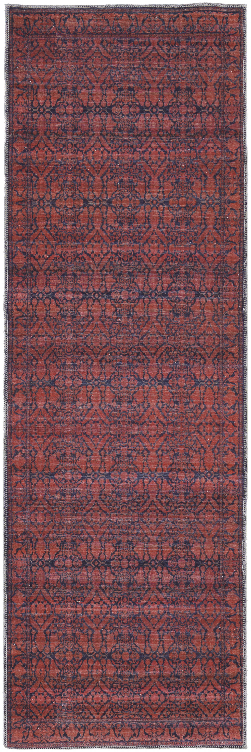 8' Red And Black Floral Power Loom Runner Rug-515201-1