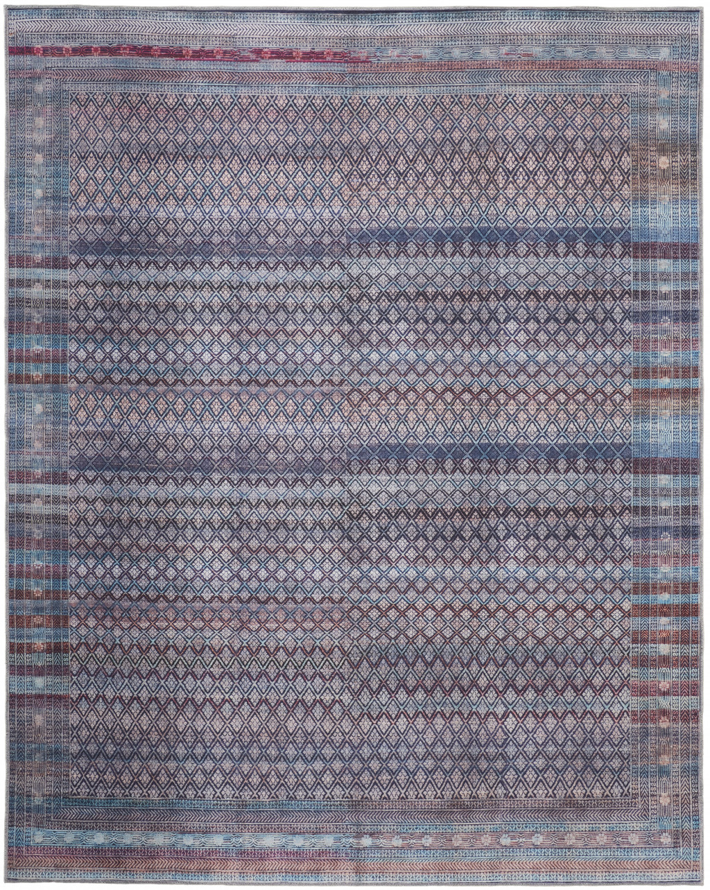 5' X 8' Tan Blue And Pink Striped Power Loom Area Rug-515204-1