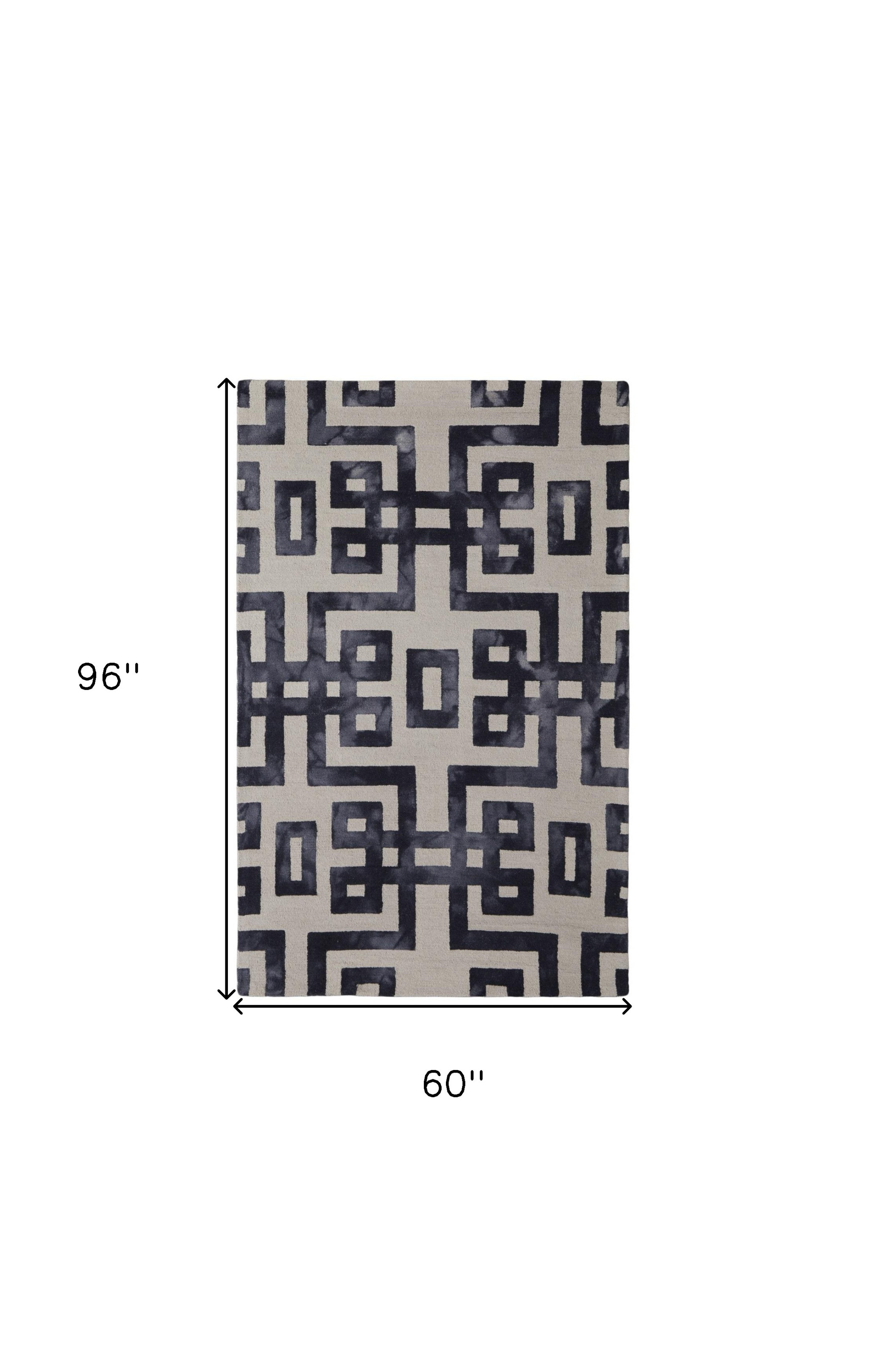 5" X 8" Ivory And Black Wool Tufted Handmade Area Rug
