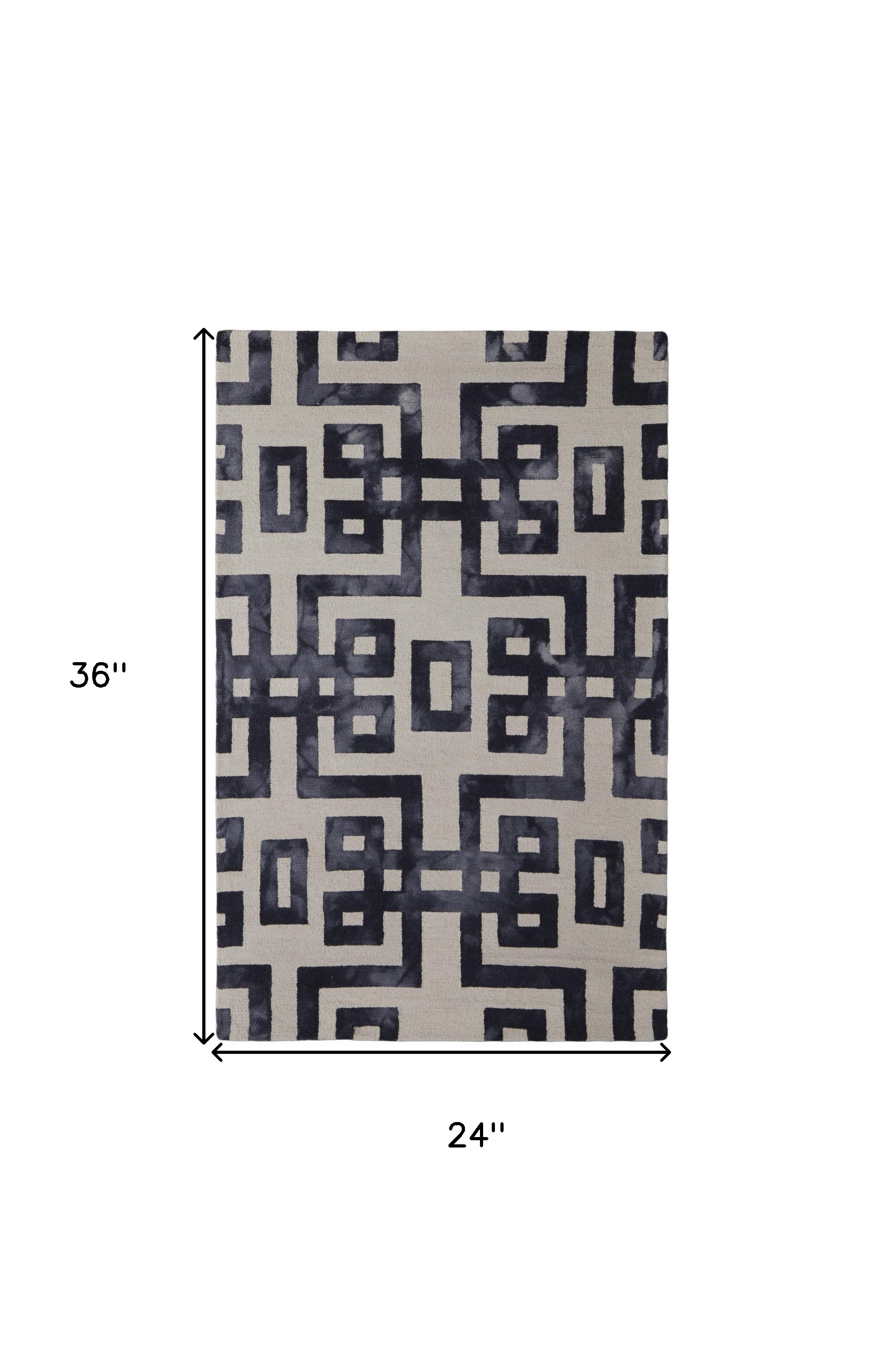 2" X 3" Ivory And Black Wool Tufted Handmade Area Rug