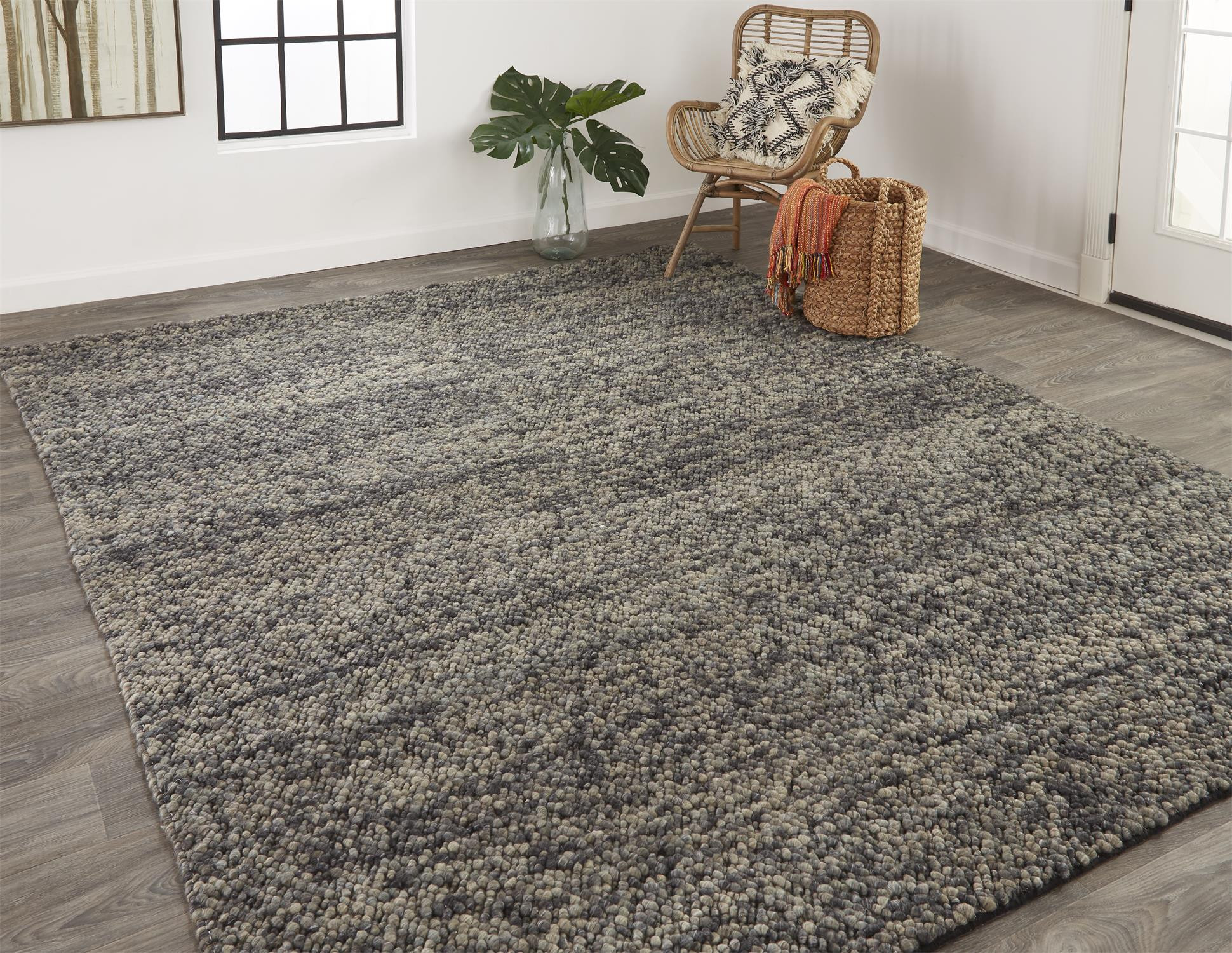 5 X 8 gray Taupe And Black Wool Hand Woven Stain Resistant Area Rug