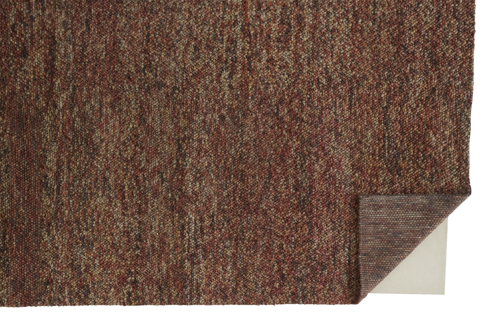 5 X 8 Brown Orange And Red Wool Hand Woven Distressed Stain Resistant Area Rug